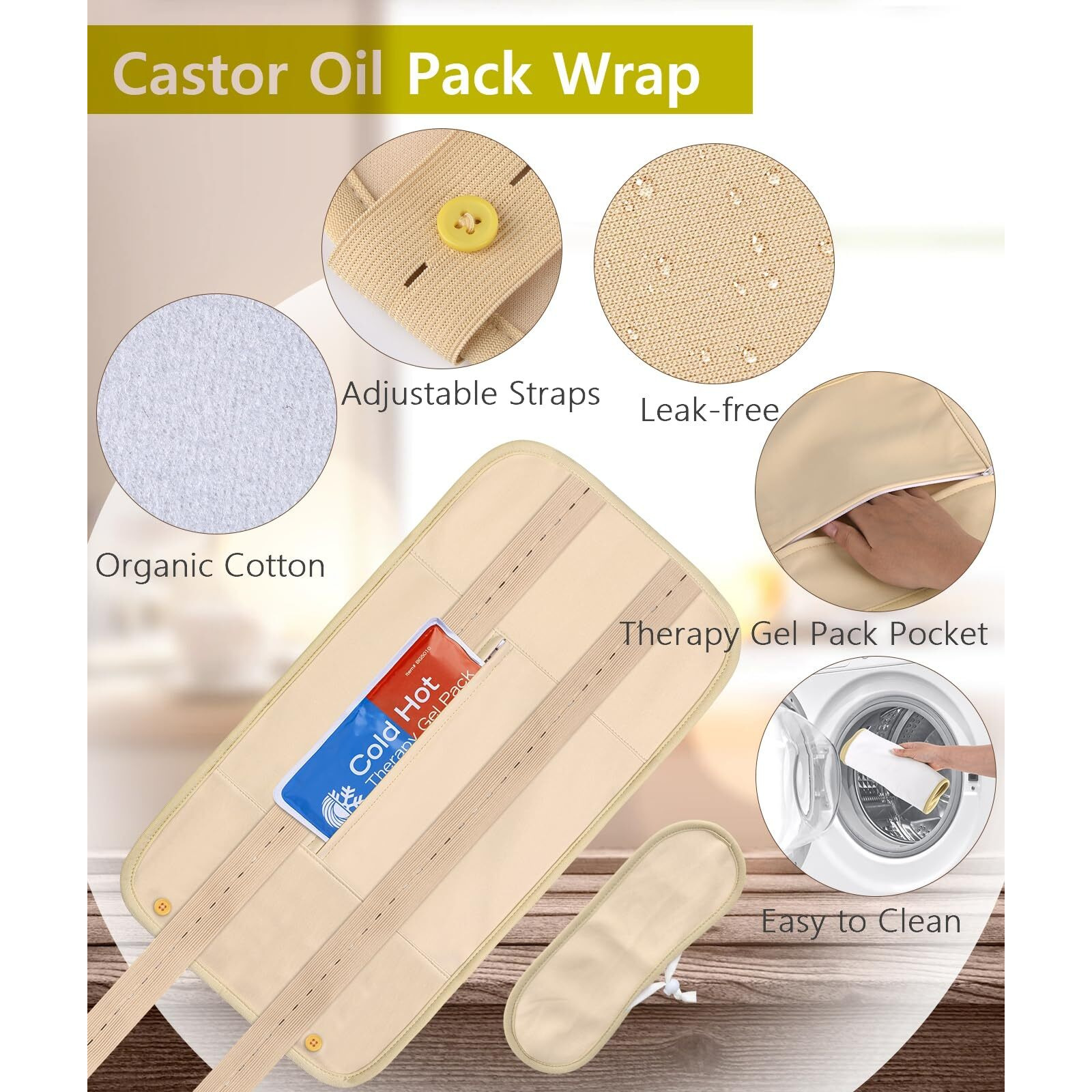 Vrjeugo Castor Oil Organic Cold Pressed Unrefined, Amber Glass Bottle With Castor Oil Pack Wrap And Cotton Flannel Cloth For Body, 8Oz/237Ml