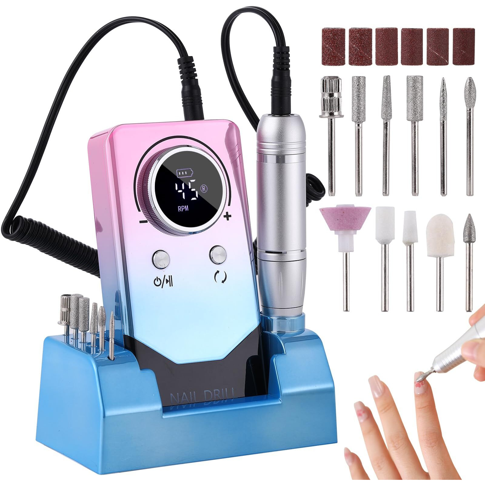 Electric 45000Rpm Nail Drill Machine Rechargeable Portable Nail File Electric Diy Nail Drill Kit With Smart Lcd Screen For Gel Nail Manicure And Pedicure Reflective Body Etc (Gradient)