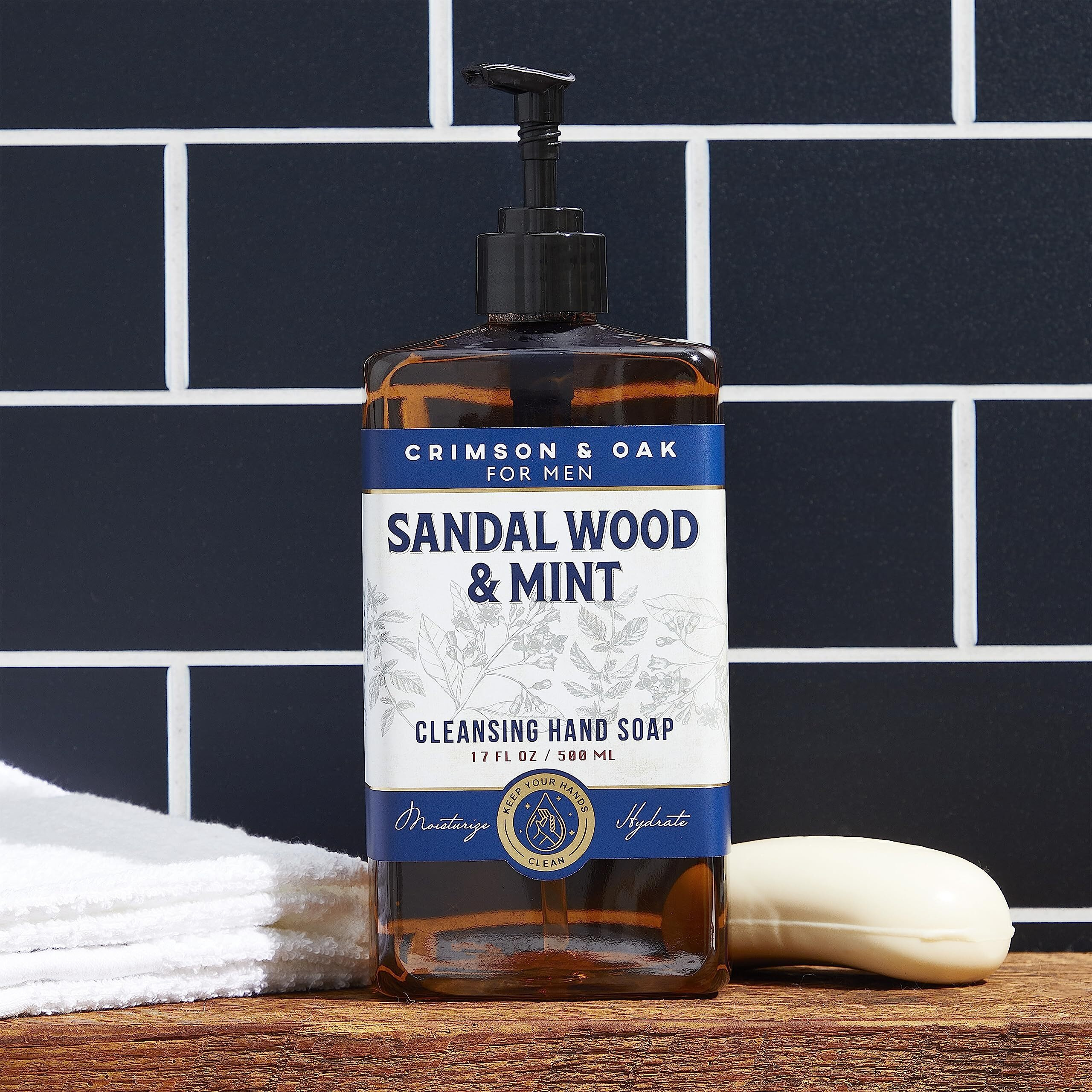 Body Prescriptions Crimson & Oak Men's Deep Cleansing Hand Soap With Pump Dispenser, 17 Fl Oz (Pack Of 1), Sandalwood And Mint