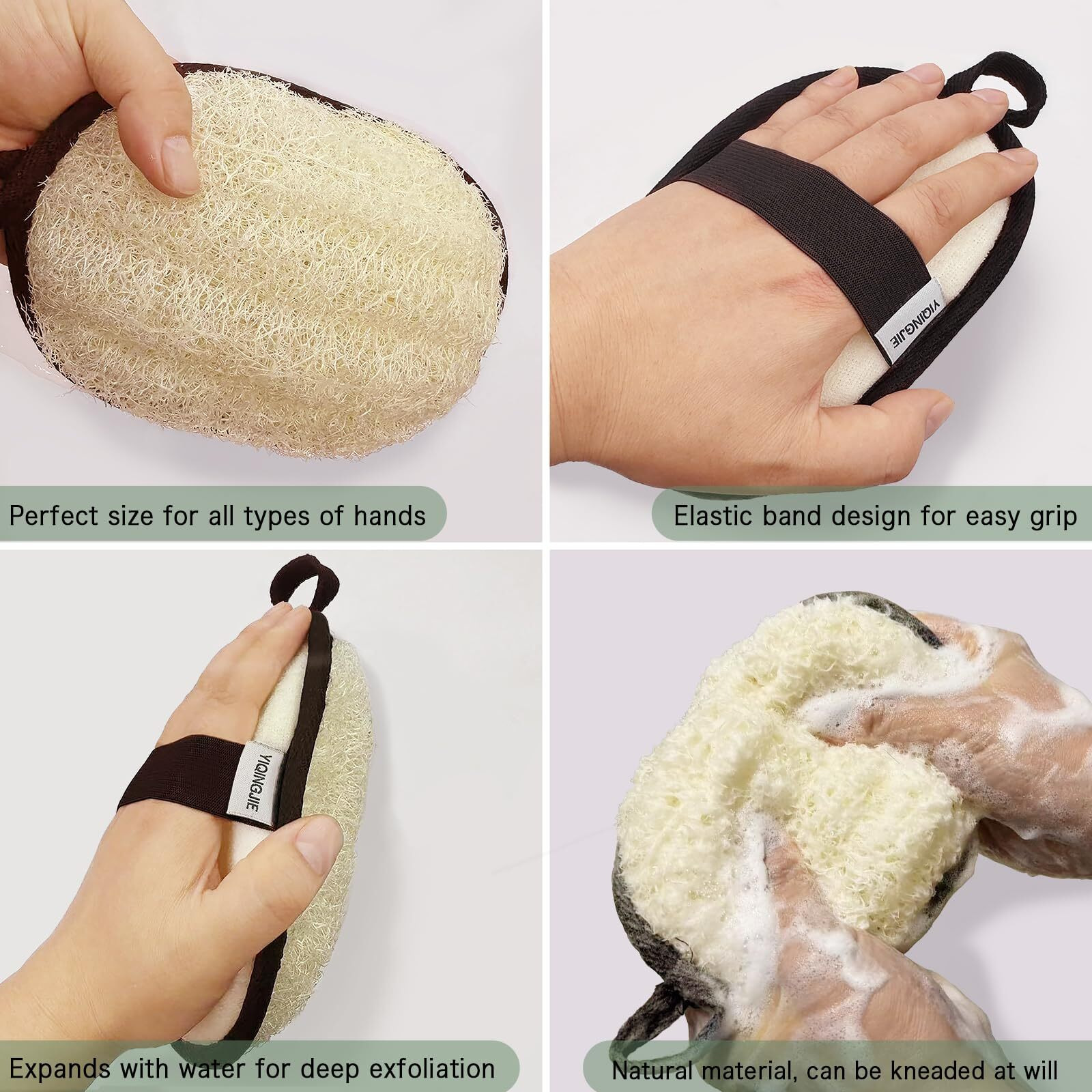 Yiqingjie Natural Shower Loofah Sponge Exfoliating Body Scrubber,Natural Organic Beauty Exfoliating Loofah For Men And Women, Suitable For Cleansing Face Scrubber And Body Bath,Large Black(2 Pack)