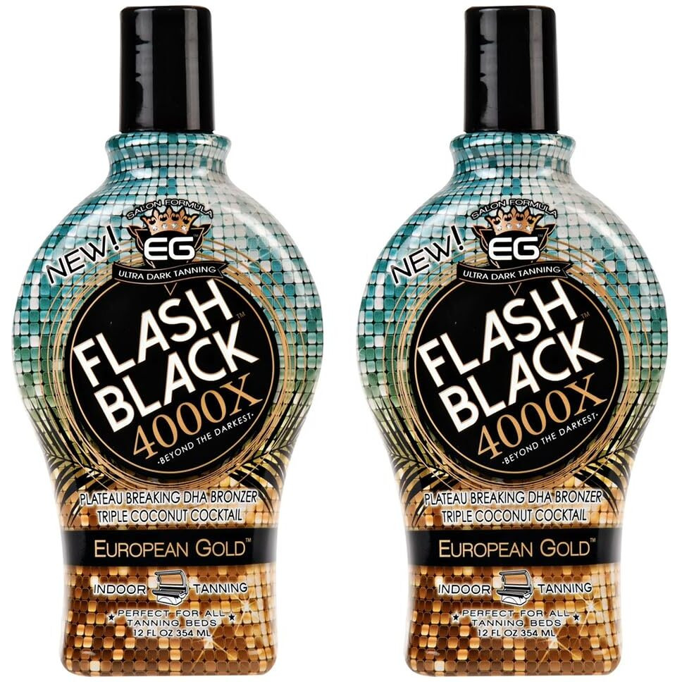 2-Pack European Gold Flash Black 4000X Indoor Tanning Lotion With Time-Release Dha Bronzers Tanning Bed Lotion And Outdoor Sun Tan Lotion 12 Fl Oz