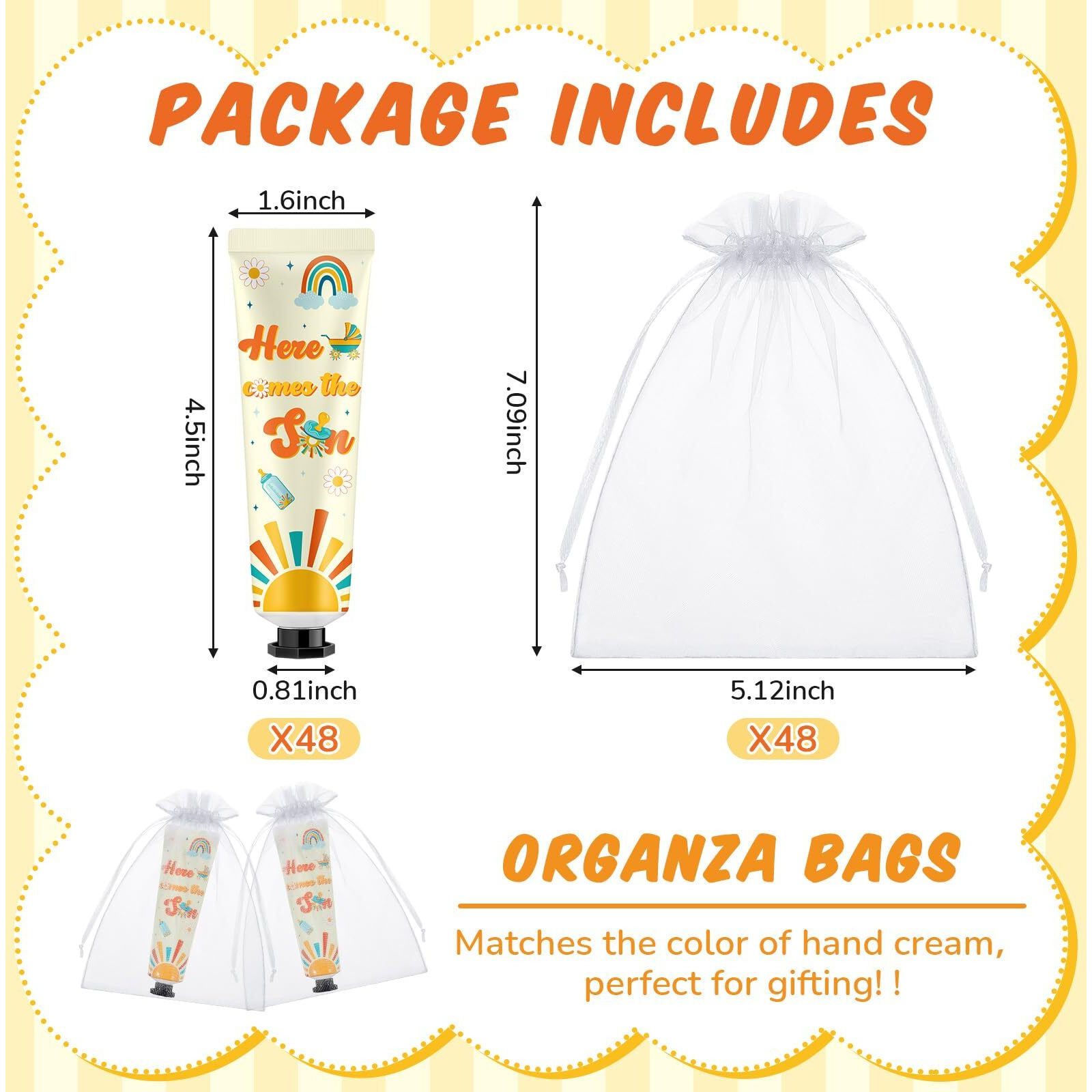 Swiffen 48 Sets Baby Shower Hand Cream Bulk Here Comes The Son Baby Shower Favors Bridal Thank You Hand Cream For Guests Travel Size Lotion With Organza Bags