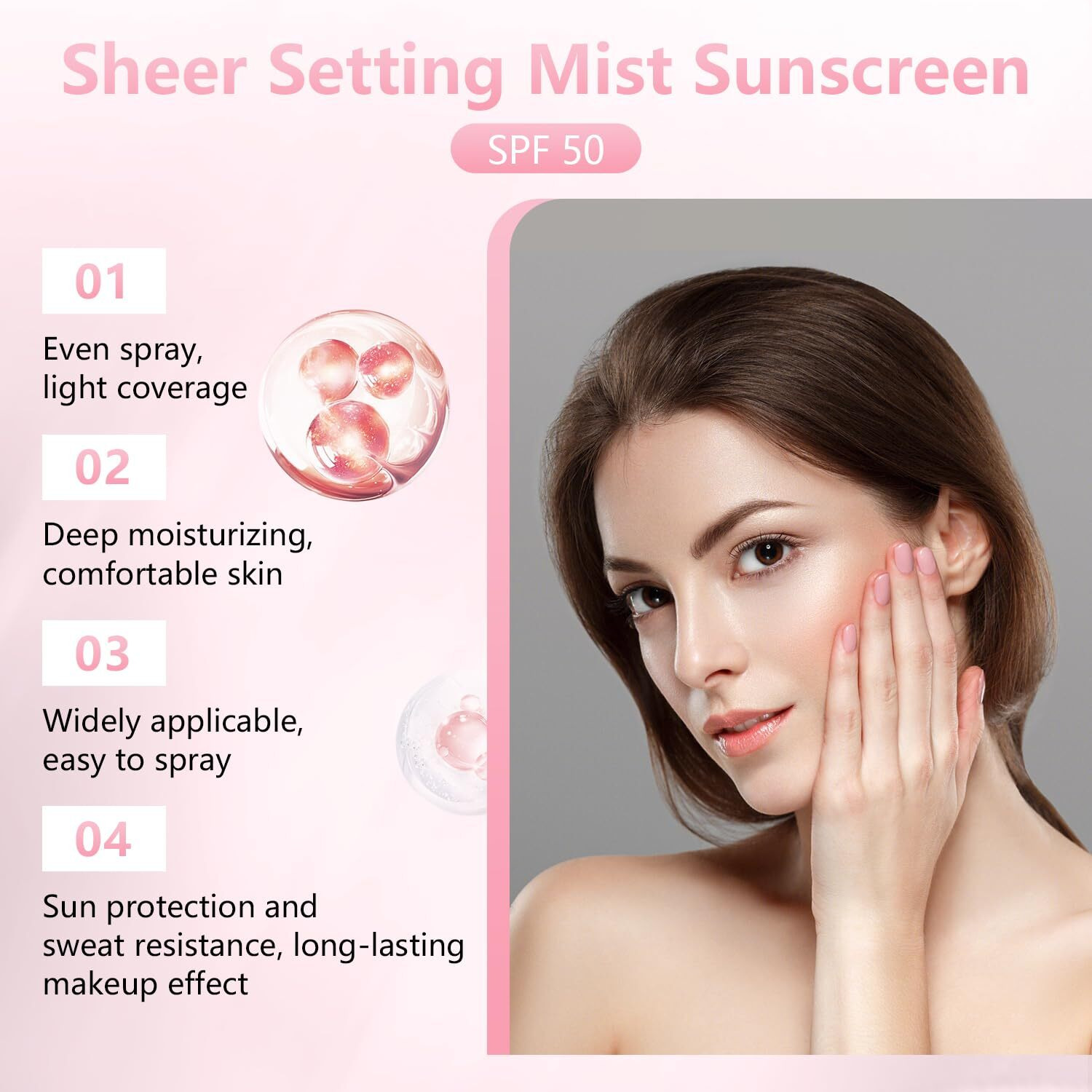 2Pcs Sunglaze Sheer Setting Mist Sunscreen Spf 50, Broad Spectrum Water-Resistant Face And Body Spray,Hydrating Makeup-Friendly Glow Spray,Non-Greasy & Fast-Absorbing, That Sets Makeup Flawlessly