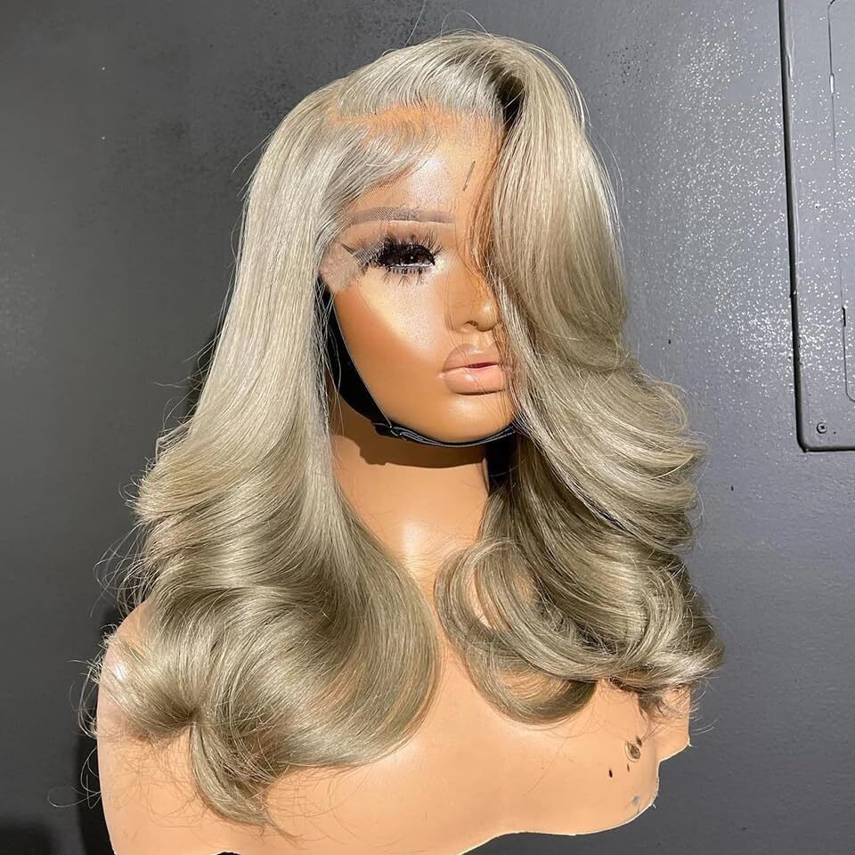 Abgese Ash Blonde Bob Wig 100% Human Hair Wigs Body Wave Lace Front Wigs Human Hair 180% Density 13X4 Hd Lace Front Wig Glueless Ombre Blonde Colored Wig Pre Plucked For Women 16 Inch