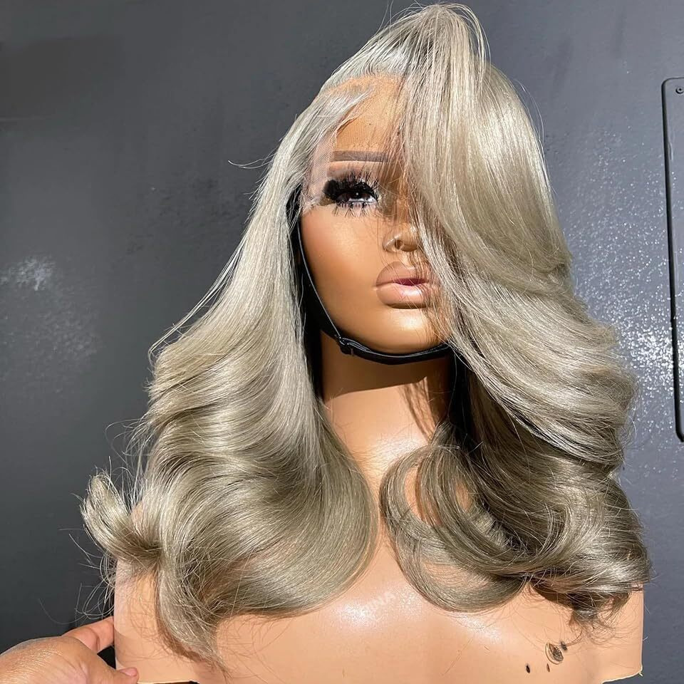 Abgese Ash Blonde Bob Wig 100% Human Hair Wigs Body Wave Lace Front Wigs Human Hair 180% Density 13X4 Hd Lace Front Wig Glueless Ombre Blonde Colored Wig Pre Plucked For Women 16 Inch