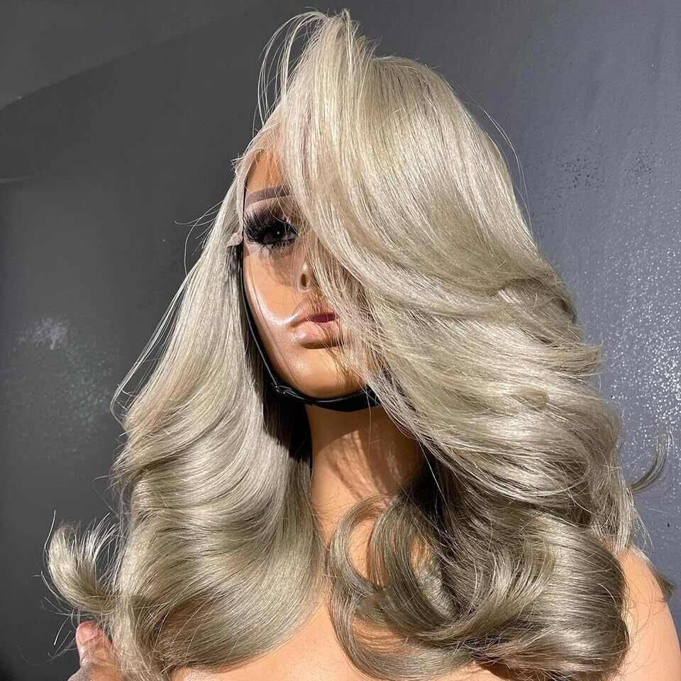 Abgese Ash Blonde Bob Wig 100% Human Hair Wigs Body Wave Lace Front Wigs Human Hair 180% Density 13X4 Hd Lace Front Wig Glueless Ombre Blonde Colored Wig Pre Plucked For Women 16 Inch