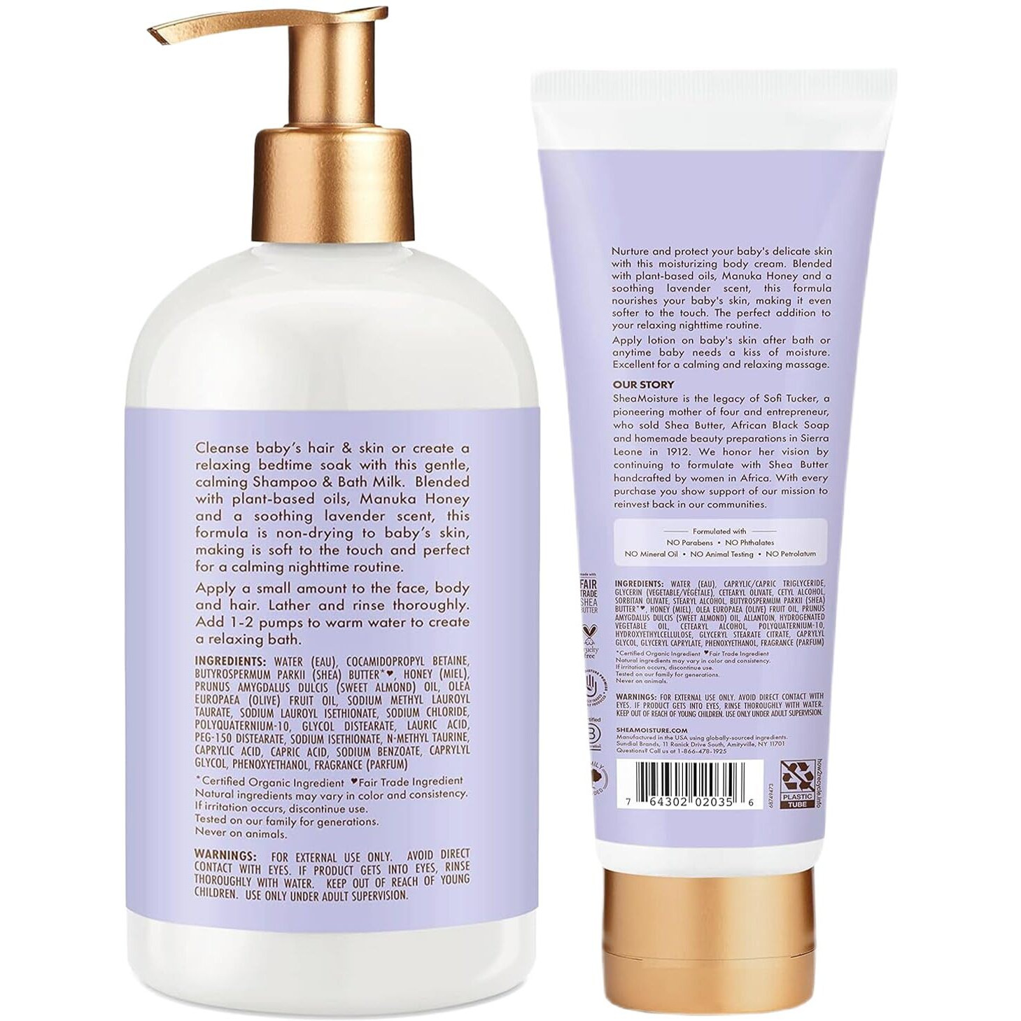 Shea Moisture Baby Care Set - Relaxing Nighttime Shampoo & Bath Milk + Nighttime Body Cream For Delicate Skin, Manuka Honey & Lavender (2 Piece Set)