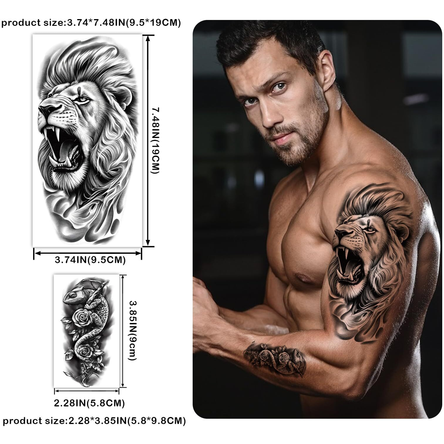 77 Sheets Forest Animals Temporary Tattoo For Women Men, 17 Sheets Half Arm Large Lion Tiger Wolf Fake Tattoos, 60 Sheets Black Skull Owl Bear Tiny For Adult Kids Body Tattoos Stickers Realistic