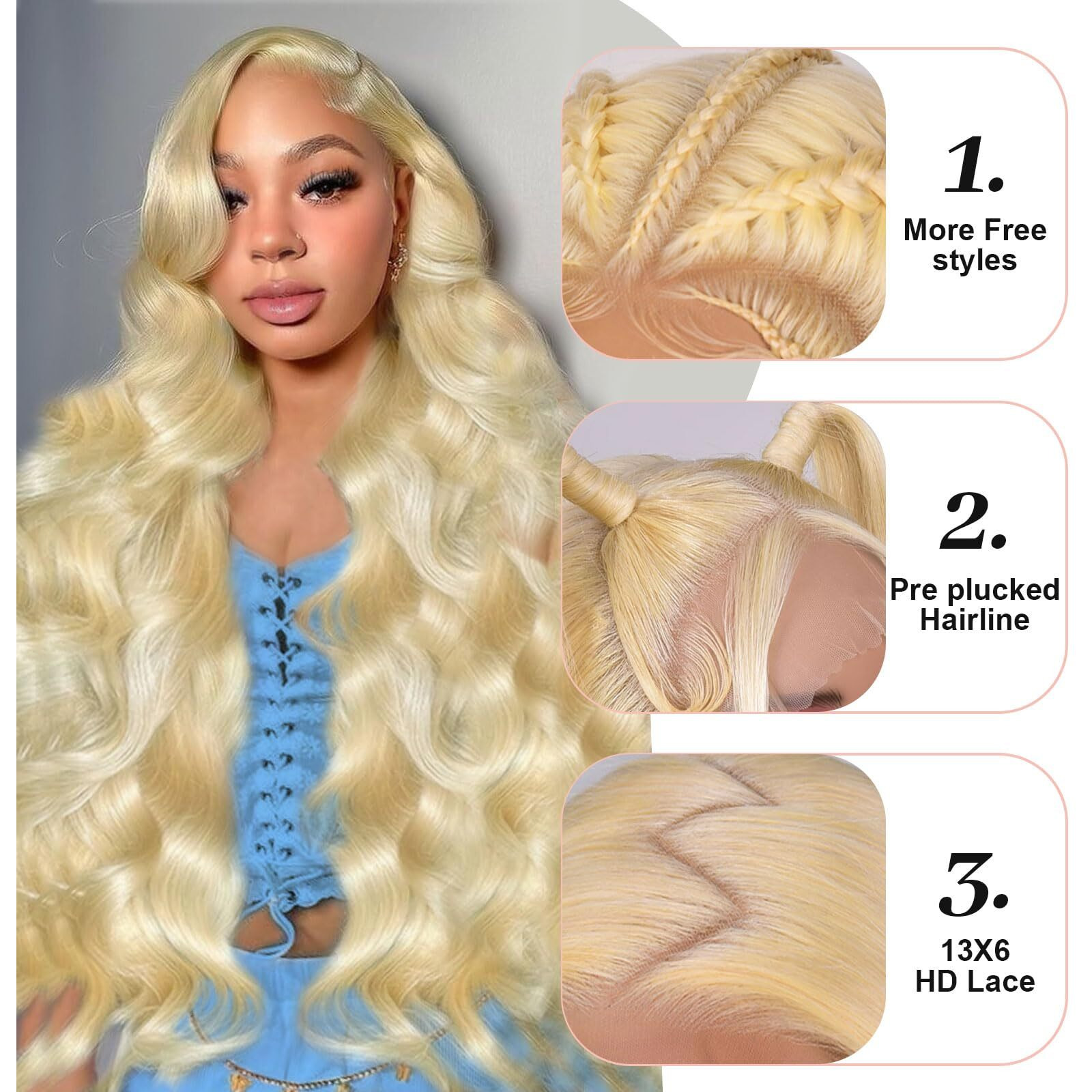 Blonde Wig Human Hair 210 Density 613 Lace Front Wig Human Hair Pre Plucked 13X6 Blonde Body Wave Hd Transparent Lace Front Wigs Human Hair 613 Hd Lace Frontal Wig 13X6 Blonde Glueless Wigs 22 Inch
