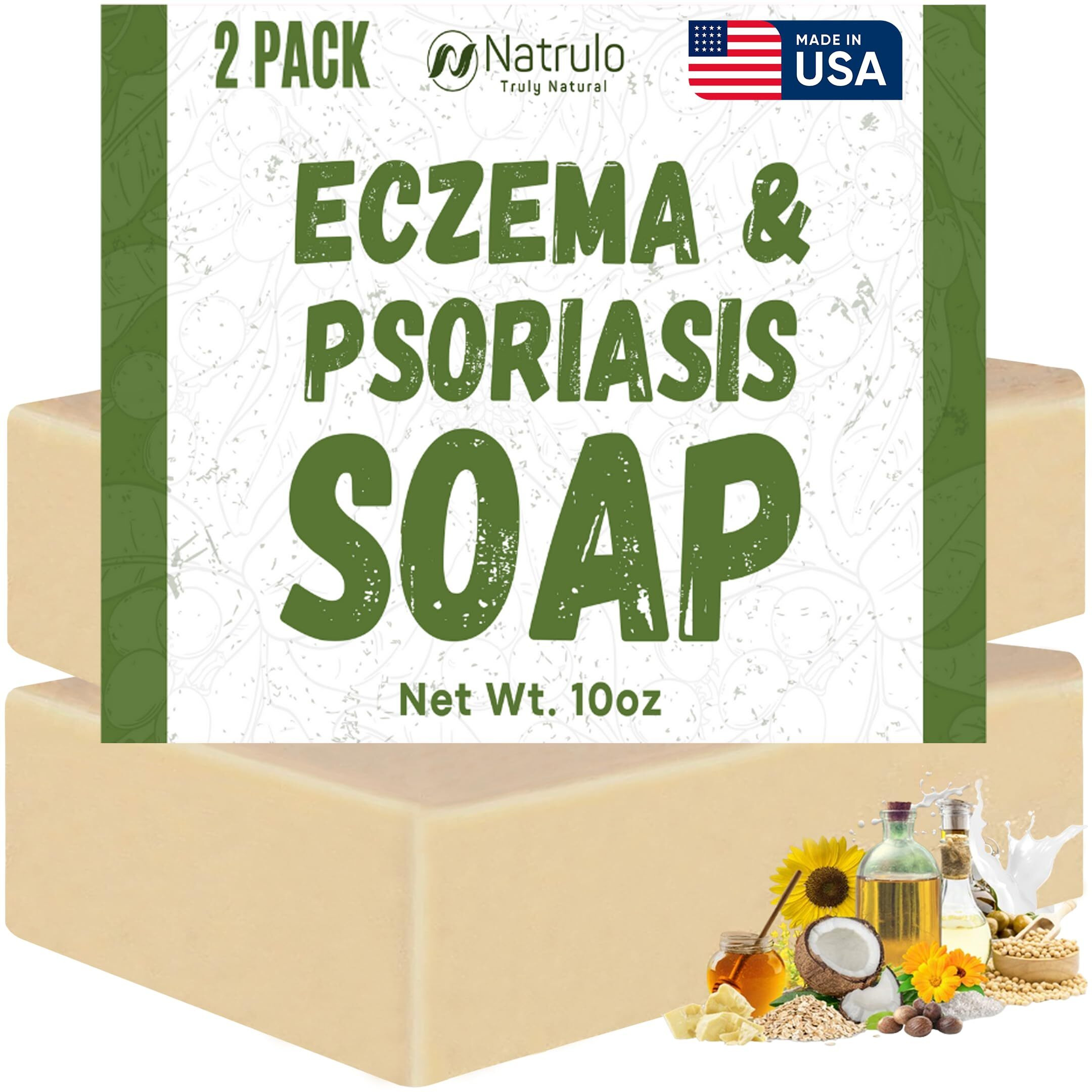 Eczema Soap Bar For Face And Body - All Natural Dermatitis, Psoriasis Treatment For Dry Itchy Sensitive Skin Relief - Gentle Detoxifying, Healing, Anti-Itch, Oatmeal Goat Milk Wash For Kids, & Adults