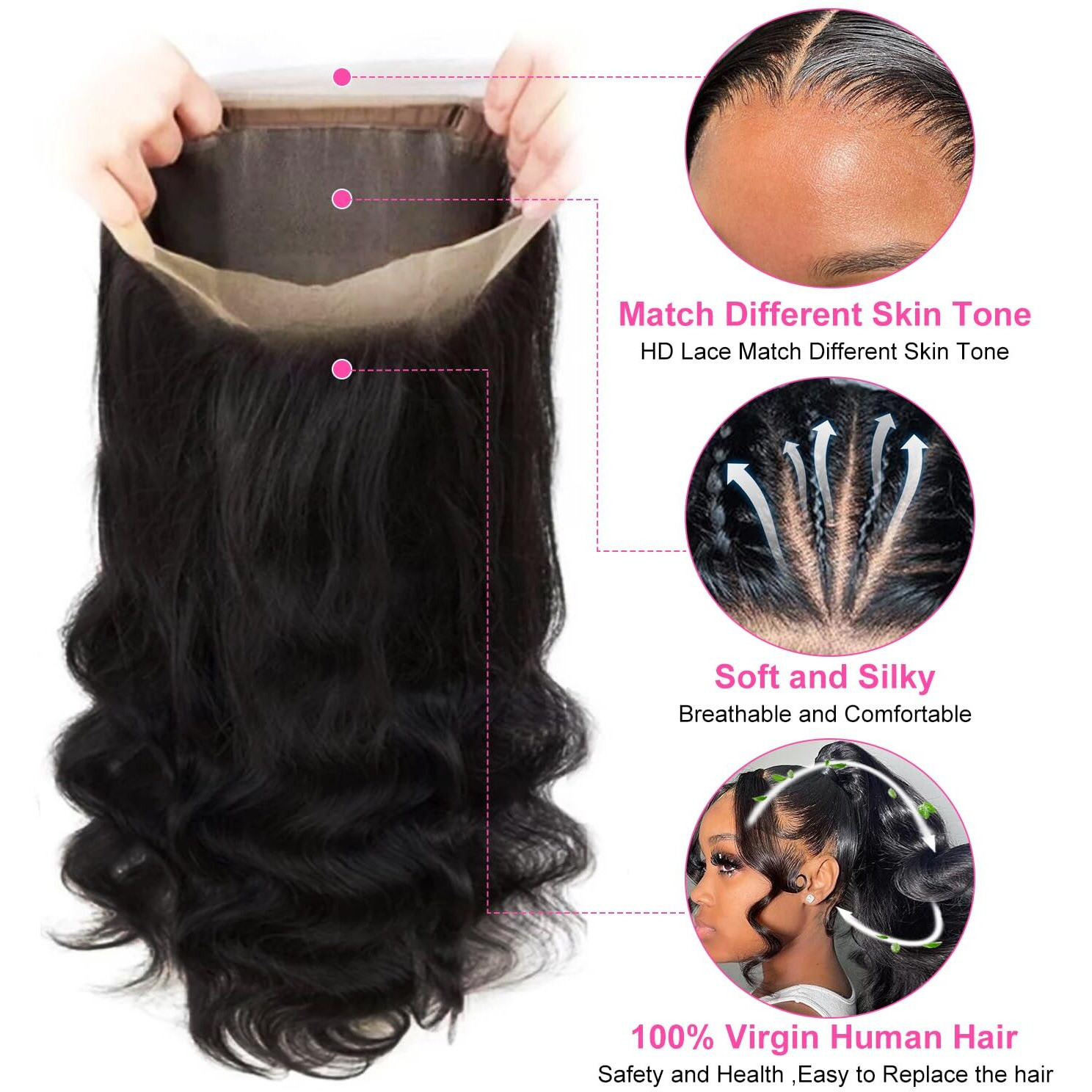 360 Lace Wigs Human Hair 32 Inch Full Lace Wigs Human Hair 360 Body Wave Lace Front Wigs For Women 360 Lace Wigs Pre Plucked With Babay Hair 200% Density Can Make Bun And High Ponytail (34 Inch)