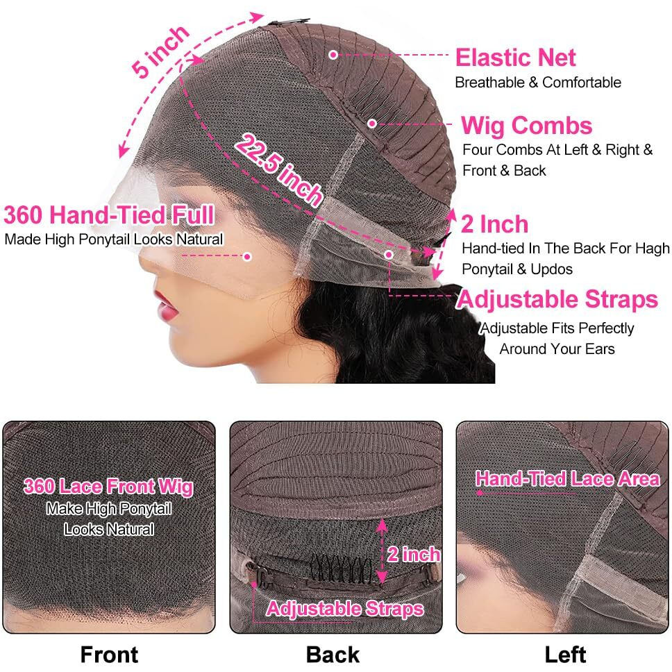 360 Lace Wigs Human Hair 32 Inch Full Lace Wigs Human Hair 360 Body Wave Lace Front Wigs For Women 360 Lace Wigs Pre Plucked With Babay Hair 200% Density Can Make Bun And High Ponytail (34 Inch)