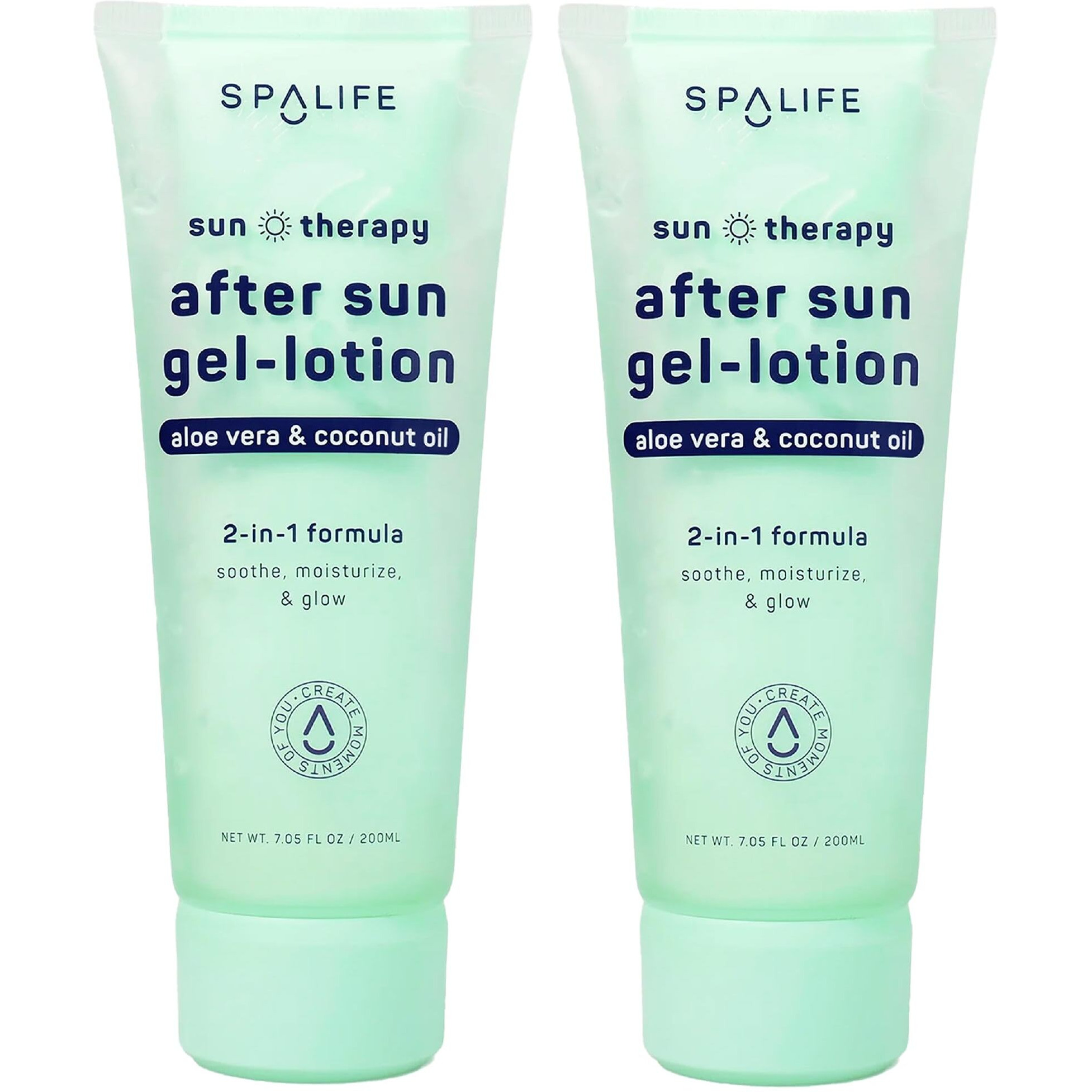 Spalife After-Sun-Gel Lotion And Moisturizer For Sunburn Refelief - Two In One Formula, Infused With Aloe, Coconut Oil And Hyaluronic Acid - 2 Pack
