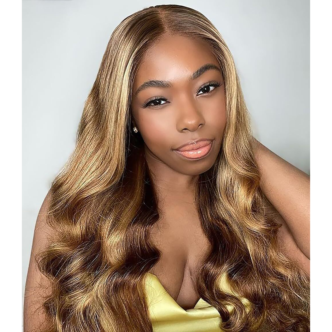 Vivehebe Balayage Wig Human Hair 24Inch Body Wave Lace Front Wigs Human Hair 13X4 Hd Transparent Brown With Blonde 180% Density Highlight Ombre Gluess Wigs For Women Pre Plucked