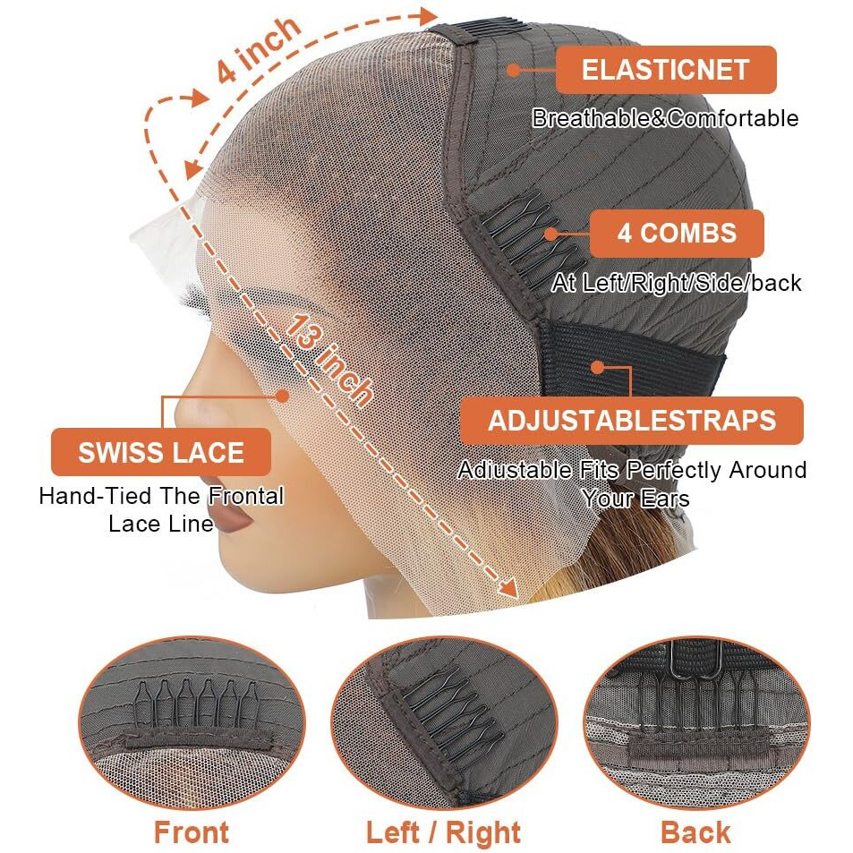 Vivehebe Balayage Wig Human Hair 24Inch Body Wave Lace Front Wigs Human Hair 13X4 Hd Transparent Brown With Blonde 180% Density Highlight Ombre Gluess Wigs For Women Pre Plucked