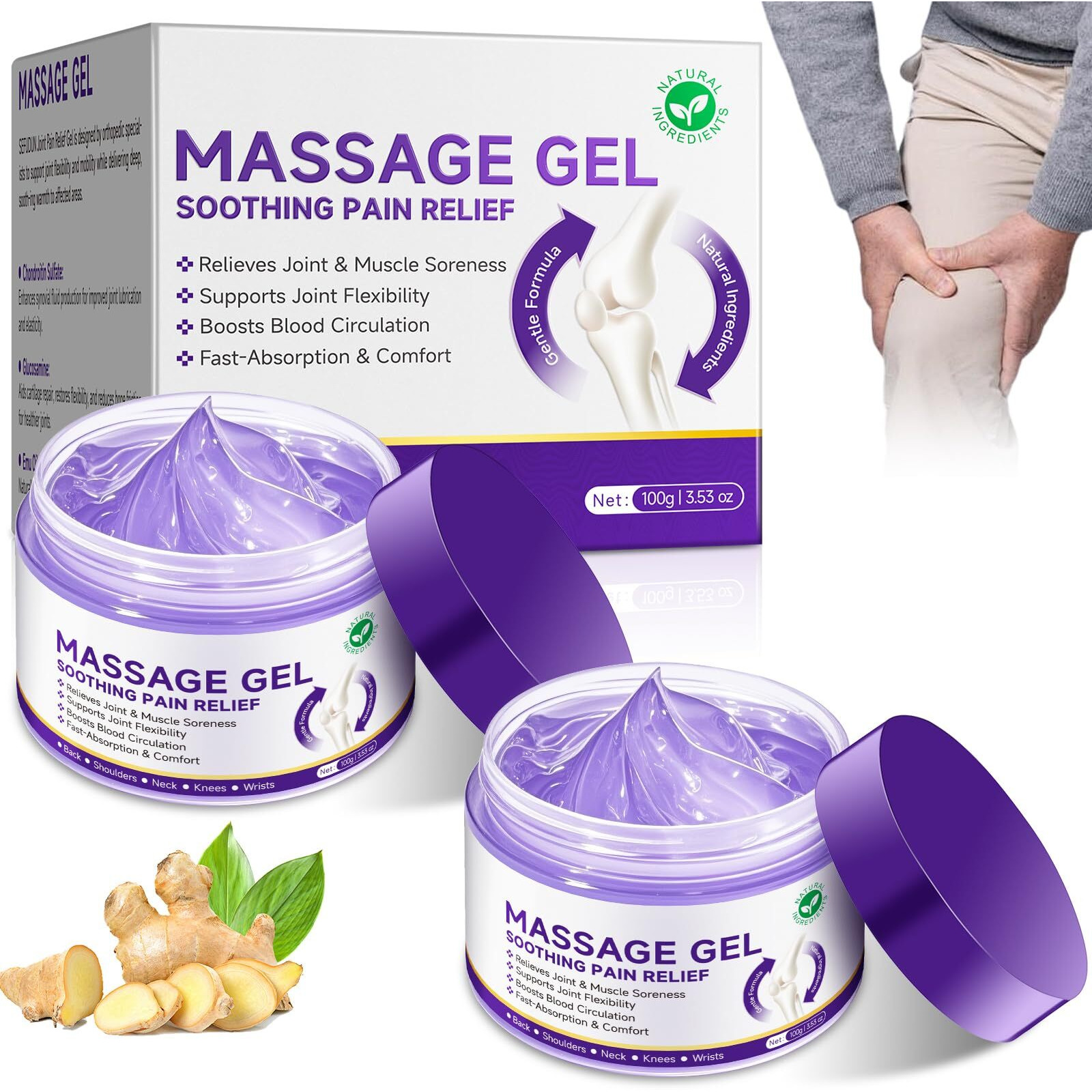 2Pcs Joint Purple Gel,Massage Gel Joint Pain,Soothing Massage Gel,Turmeric Extract For Back, Knees, Lumbar, Neck, Hands, And Feet,Joint Activities Throughout The Body