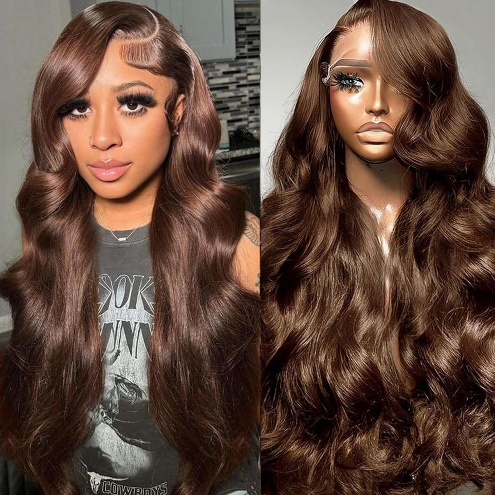 Zgbzgb Chocolate Brown Lace Front Wig 13X6 Hd Body Wave Lace Front Wigs Human Hair Pre Plucked Colored Frontal Glueless Brown Human Hair Wig For Women With Baby Hair 180% Density 28 Inch