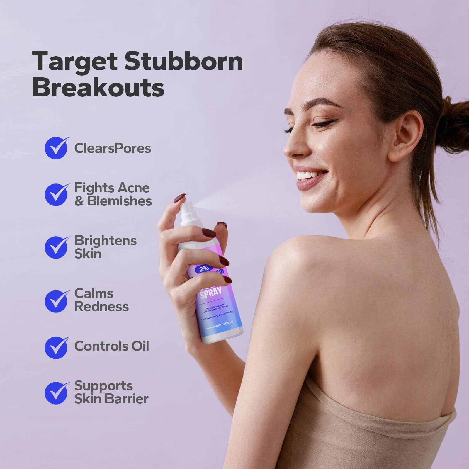 Silkyshark Salicylic Acid Spray (5.07 Fl Oz), 2% Salicylic Acid Body Spray, Body Acne Treatment For Bacne, Blackheads & Blemishes, Back & Chest Acne Spray For Face & Body, 360 Mist For All Skin Types