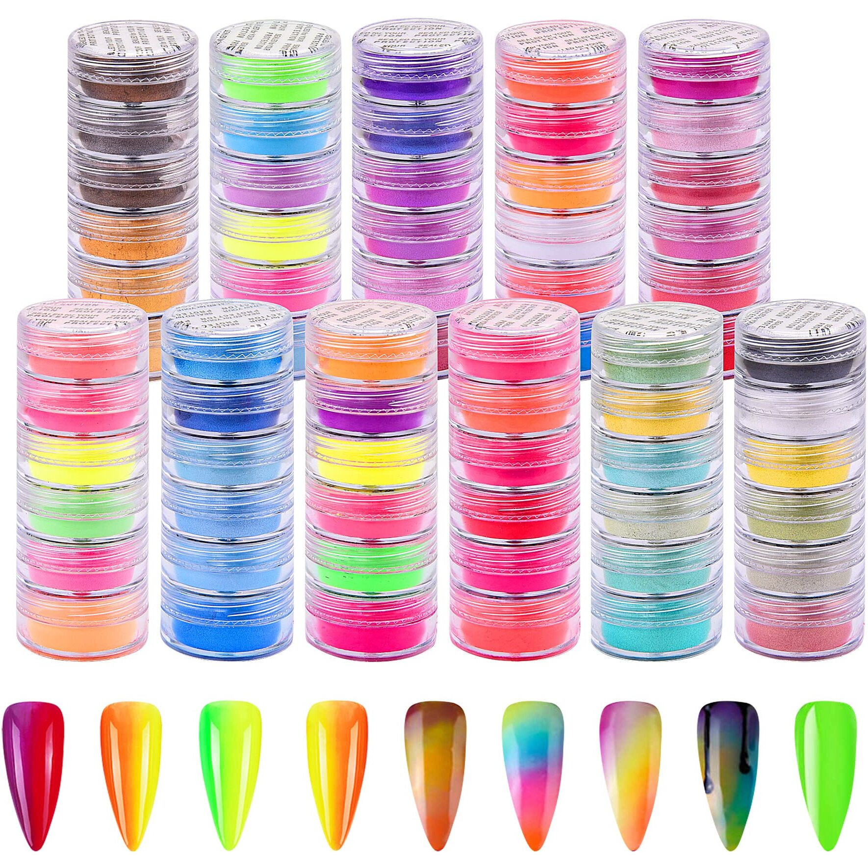 Duufin 66 Colors Nail Pigment Powder Colorful Glitter Pearlescent Fluorescence Luminous Powder Pigment For Nails Art, Body And Crafts