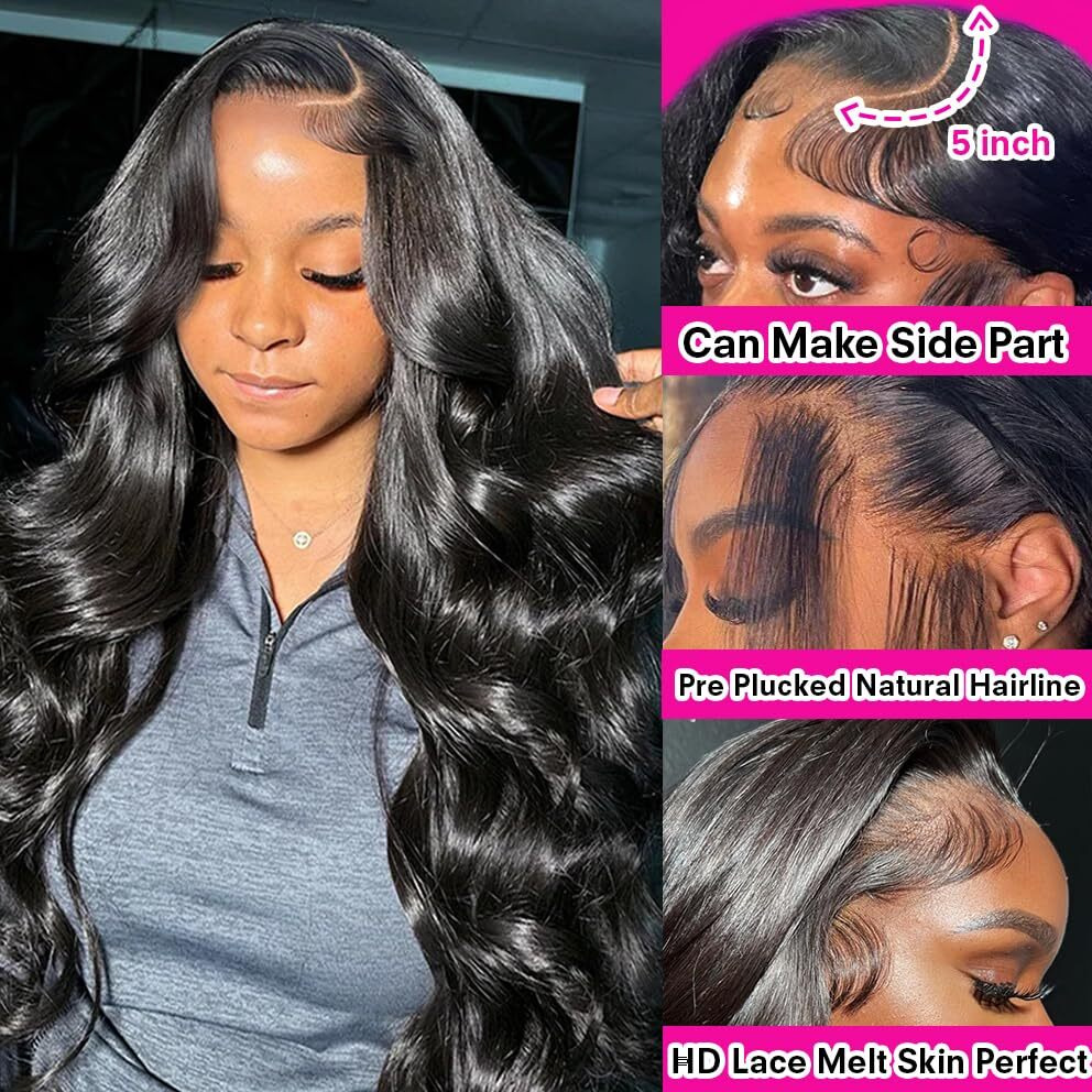 Uandm 5X5 Hd Lace Closure Wigs Human Hair Pre Plucked 5X5 Body Wave Lace Front Wigs Human Hair Wig 180% Density Glueless Wigs 5X5 Body Wave Closure Wig For Women 24 Inch