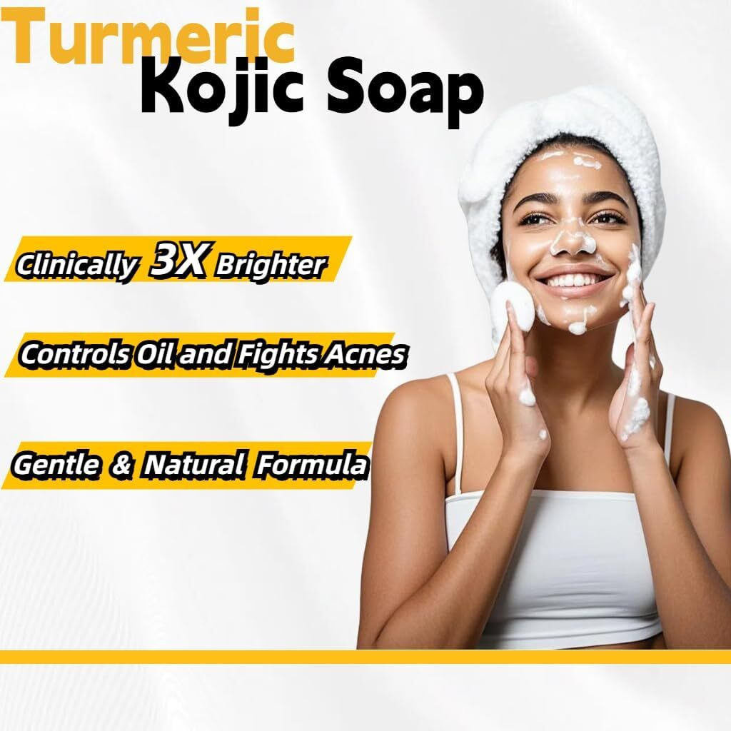 Lemon Turmeric Soap For Dark Spot - Brighten Skin With Kojic Acid / Vitamin C - 3X More Moisturizing With Shea Butter For Face & Body-Natural Ingredien Glowing Soap For Oily & Dry Care(3 Pack)