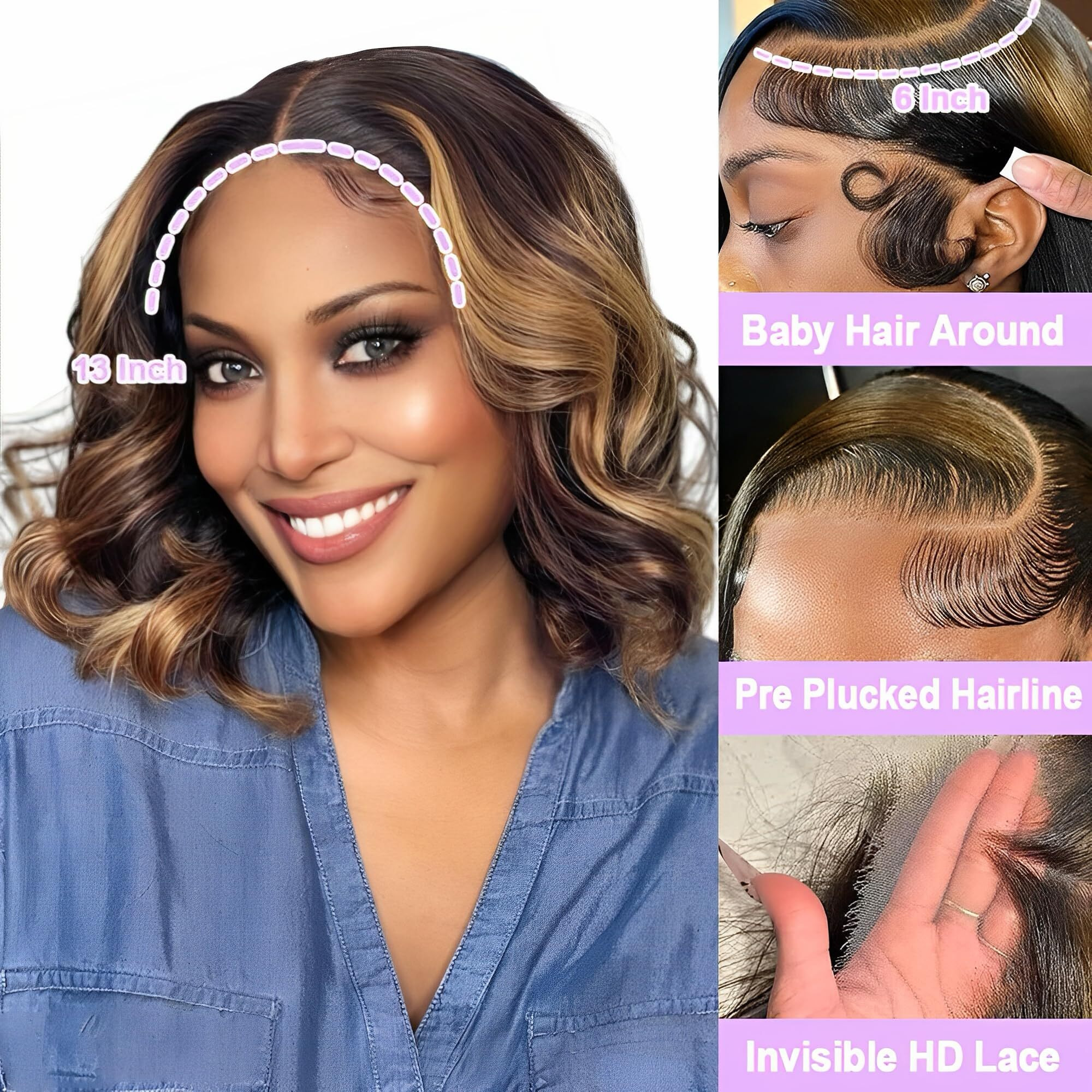 13X6 Lace Front Wigs Human Hair Body Wave Hd Lace Front Wigs Human Hair For Women Glueless Frontal Wigs Pre Plucked With Baby Hair Brazilian Virgin Body Wave Wig 180% Density Natural Black 24 Inch