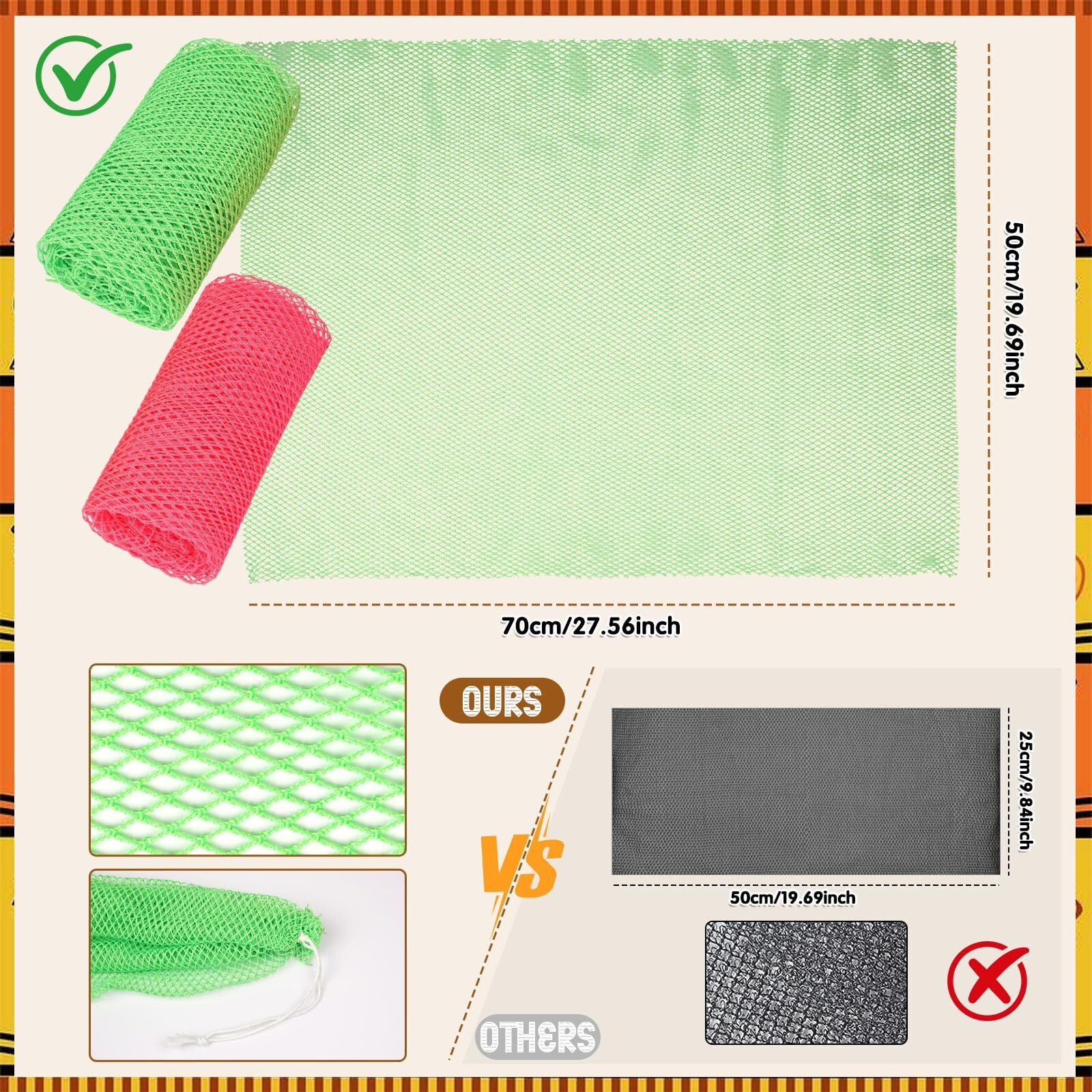 2 Pack Authentic African Net Sponge With Handles, Aivatoba Mesh Body Scrubber, Exfoliating Wash Cloths For Body Scrubber, Back Scrub Exfoliating Sponge For Shower Bath, Portable Bath Sponge