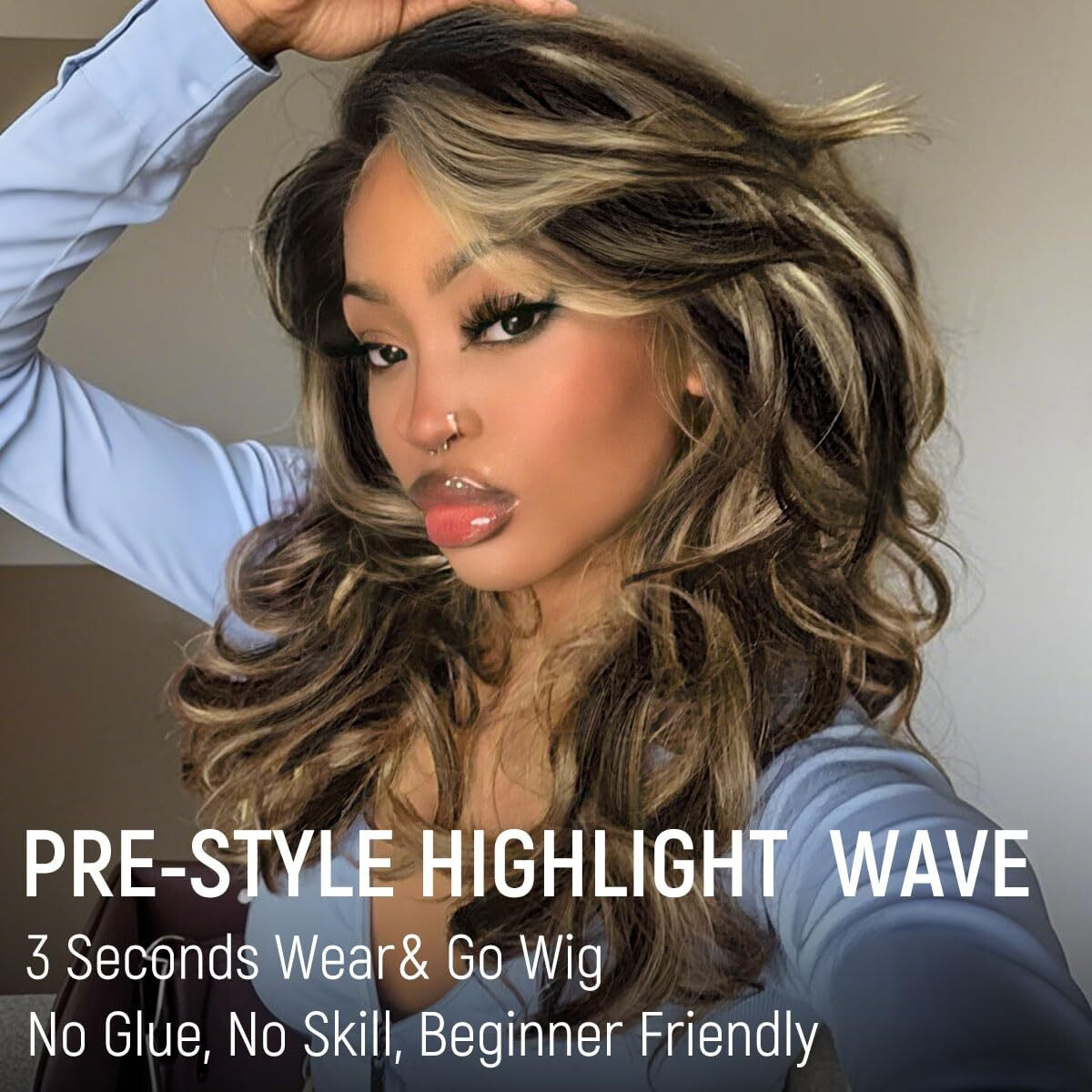 Mscoco Highlight Balayage Wear And Go Glueless Wigs Human Hair Pre Plucked Pre Cut 6  5 Loose Body Wave Hd Lace Closure Wigs Human Hair For Black Women Pre Bleached Knots 180% Density 18Inch