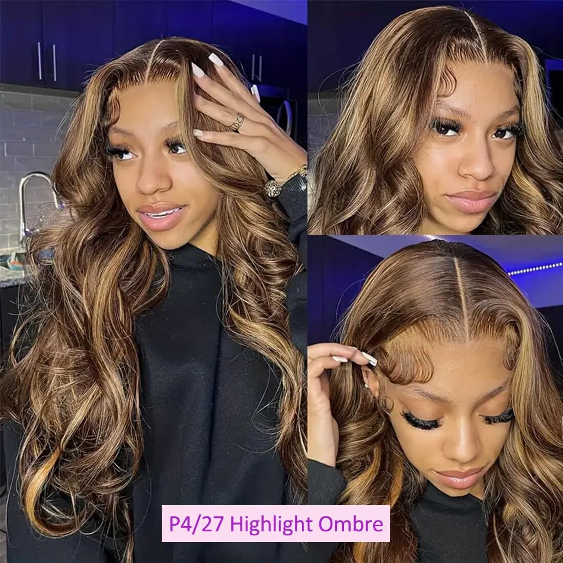 Umegirl 28 Inch Wear And Go Glueless Wigs Human Hair Pre Plucked Pre Cut 5X5 Hd Lace Closure Wigs Human Hair Body Wave Wig P4/27 Honey Blonde Ombre Highlight Lace Front Wig 180% Density