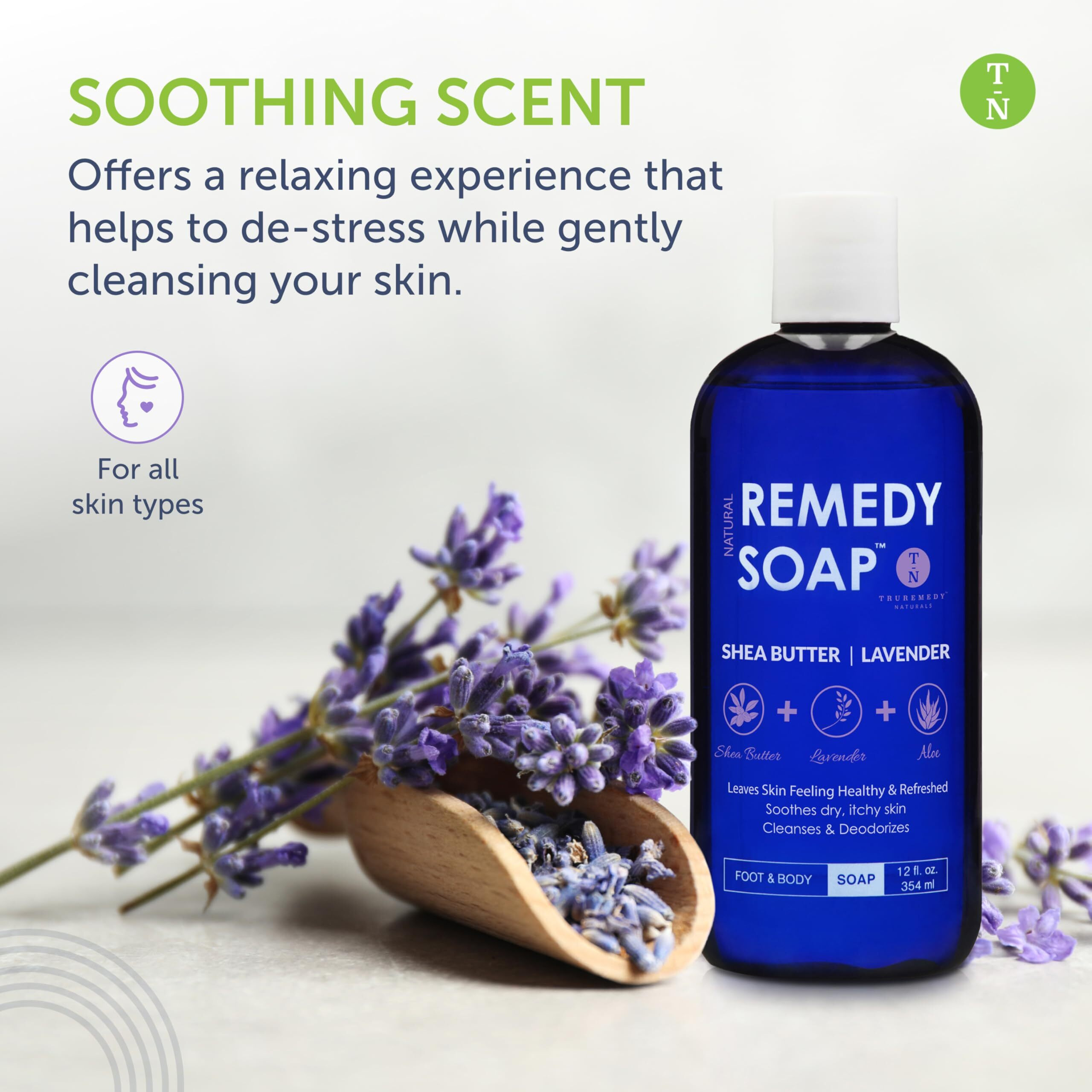 Truremedy Naturals Lavender Shea Butter Body Wash For Women - Aloe Lavender Body Wash With Shea Butter - Soothing Soap For Dry Skin - Hydrating Natural With Essential Oils - 12Oz