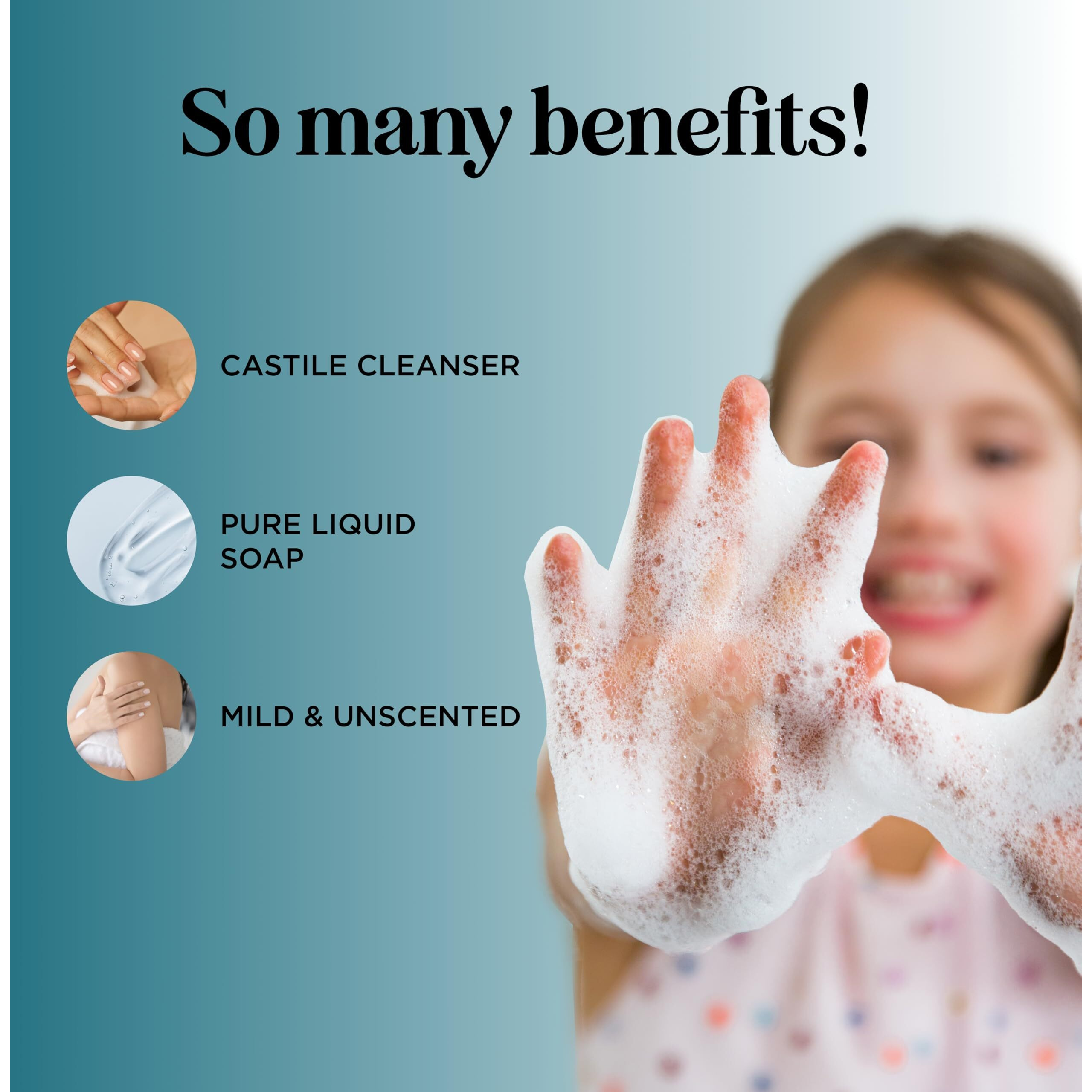 Castile Soap Liquid Unscented Cleanser - Liquid Castile Soap For Dry Sensitive Skin Care Routine And All Purpose Cleaner With Hydrating Glycerin For Hair And Skin - Hair Face And Body Soap Liquid