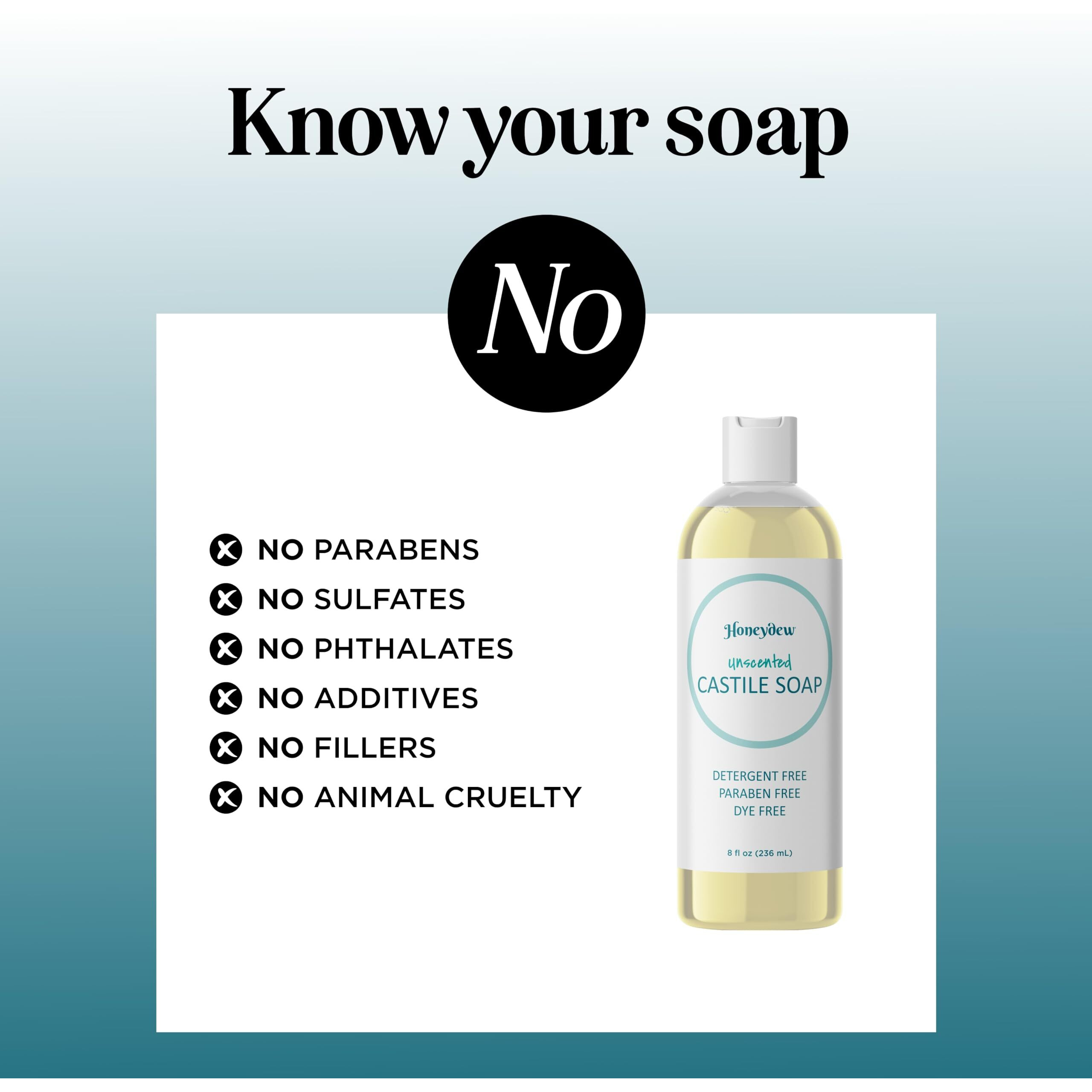 Castile Soap Liquid Unscented Cleanser - Liquid Castile Soap For Dry Sensitive Skin Care Routine And All Purpose Cleaner With Hydrating Glycerin For Hair And Skin - Hair Face And Body Soap Liquid