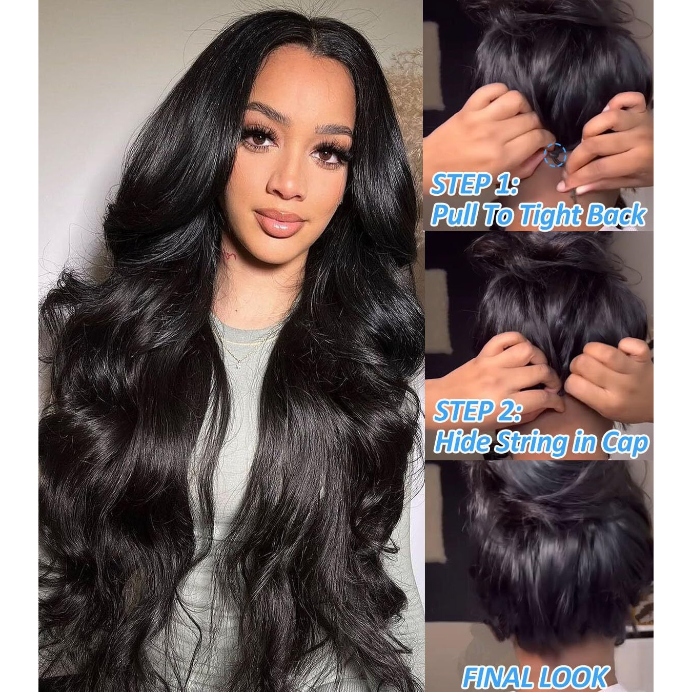 V Part Wig Human Hair Body Wave Upgrade Glueless Wigs Human Hair U Part Half Wigs With Clip In V Part Wig Glueless With Elastic Drawstring Body Wave Human Hair Beginner Friendly (20Inch)