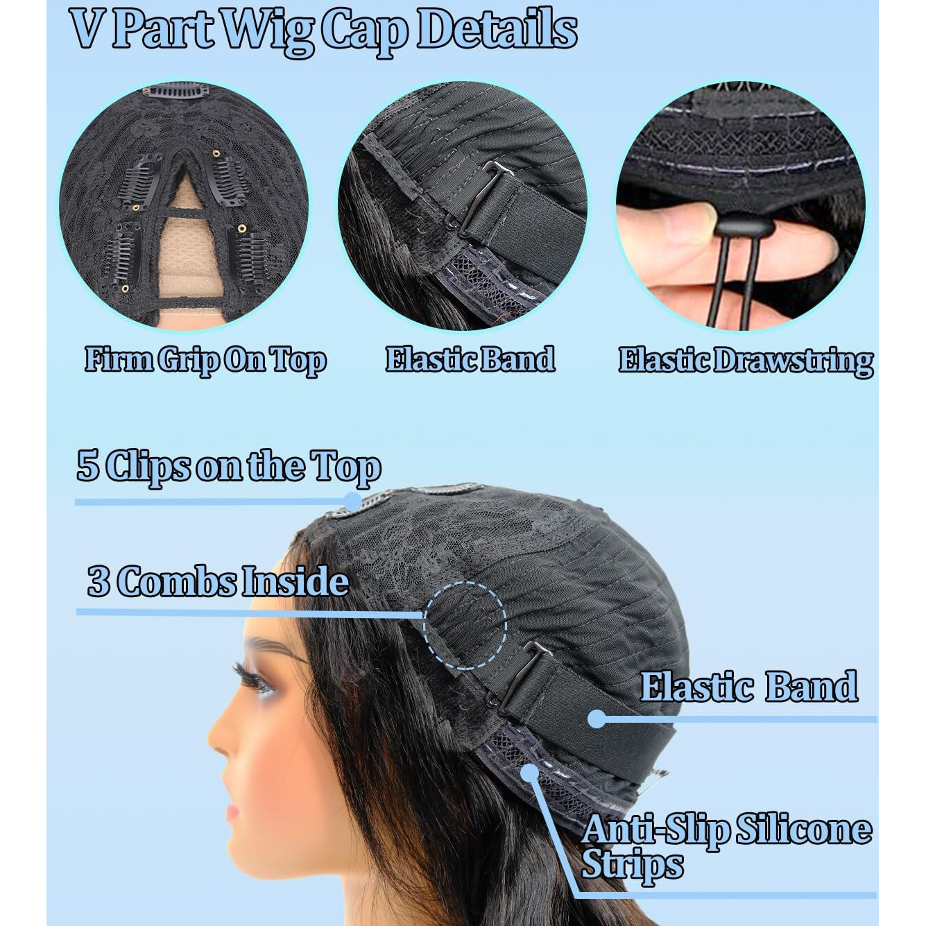 V Part Wig Human Hair Body Wave Upgrade Glueless Wigs Human Hair U Part Half Wigs With Clip In V Part Wig Glueless With Elastic Drawstring Body Wave Human Hair Beginner Friendly (20Inch)