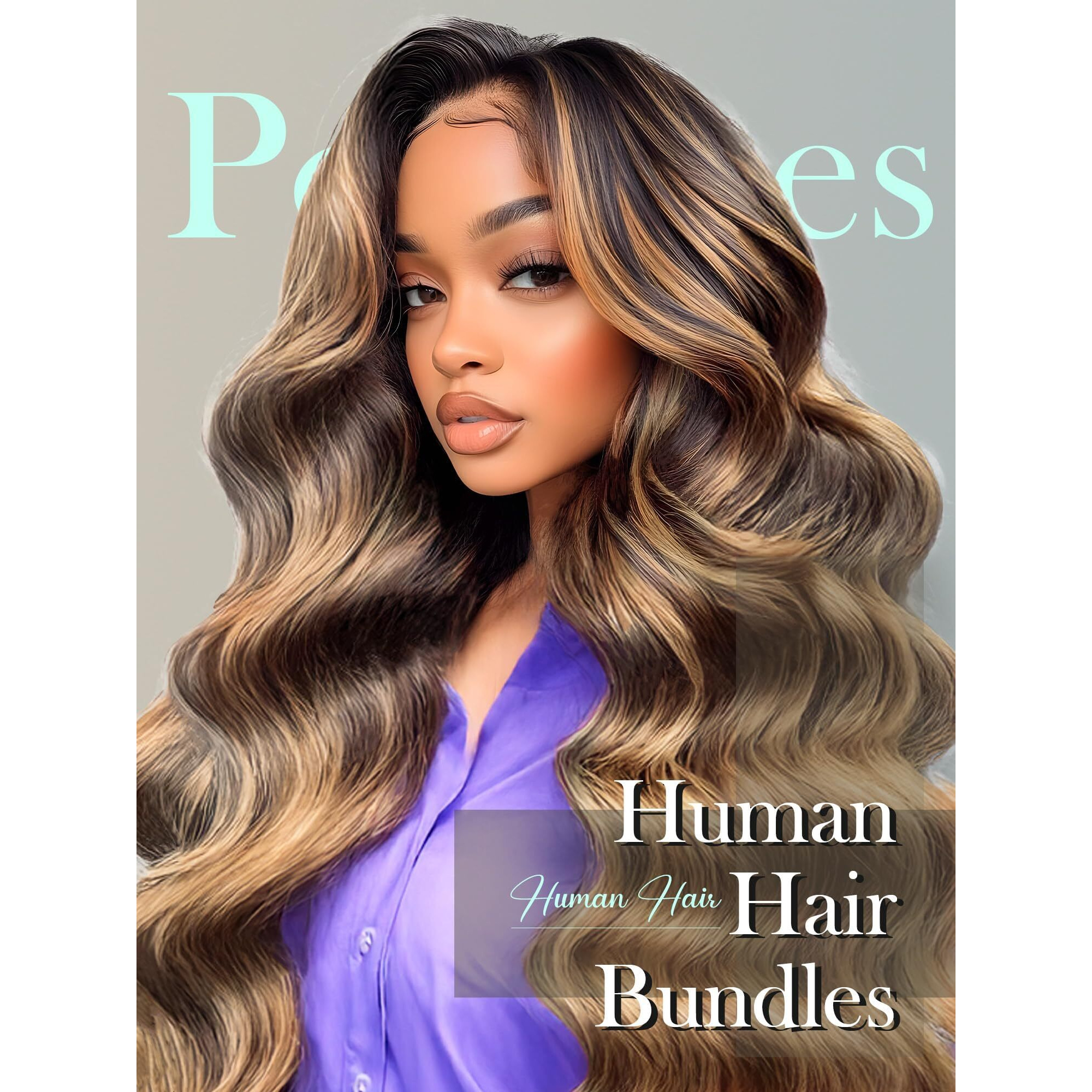 Popvibes Body Wave Brown Bundles Human Hair Ombre Human Hair Extensions Highlight Brazilian Virgin Unprocessed Human Hair 4 Bundles 16 18 20 22 Inch