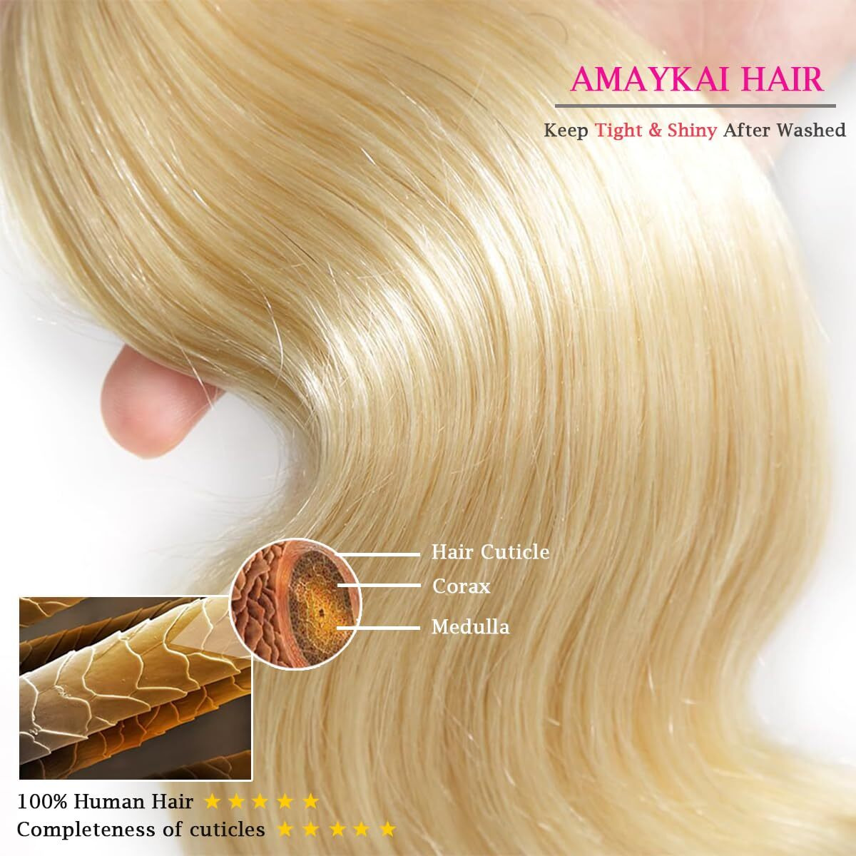 613 Bundles Blonde Human Hair Body Wave Bundles With 4 X 4 Closure (18 20 22+16 Inch) 100% Unprocessed 12A Grade Brazilian Virgin Hair Quick Weave Extensions For Women