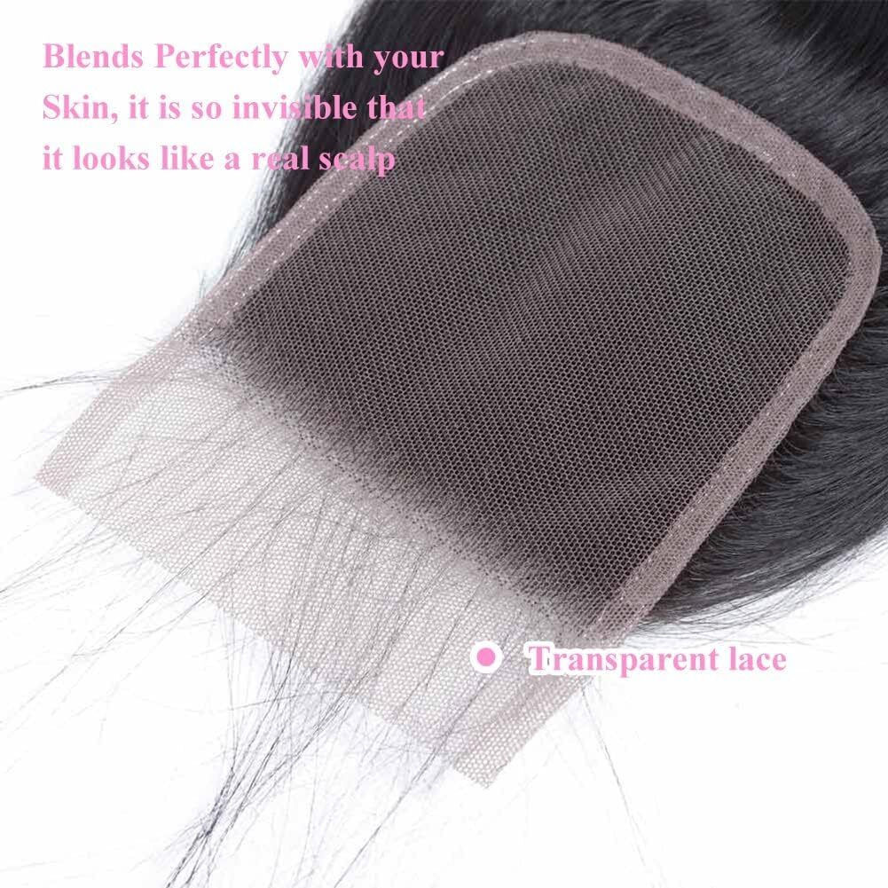 Transparent Hd Lace Closure Body Wave Invisible Ultra-Thin 4X4 Closure Brazilian Raw Virgin Human Hair Pre Plucked Natural Black (4X4 Lace Closure, 12 Inch)