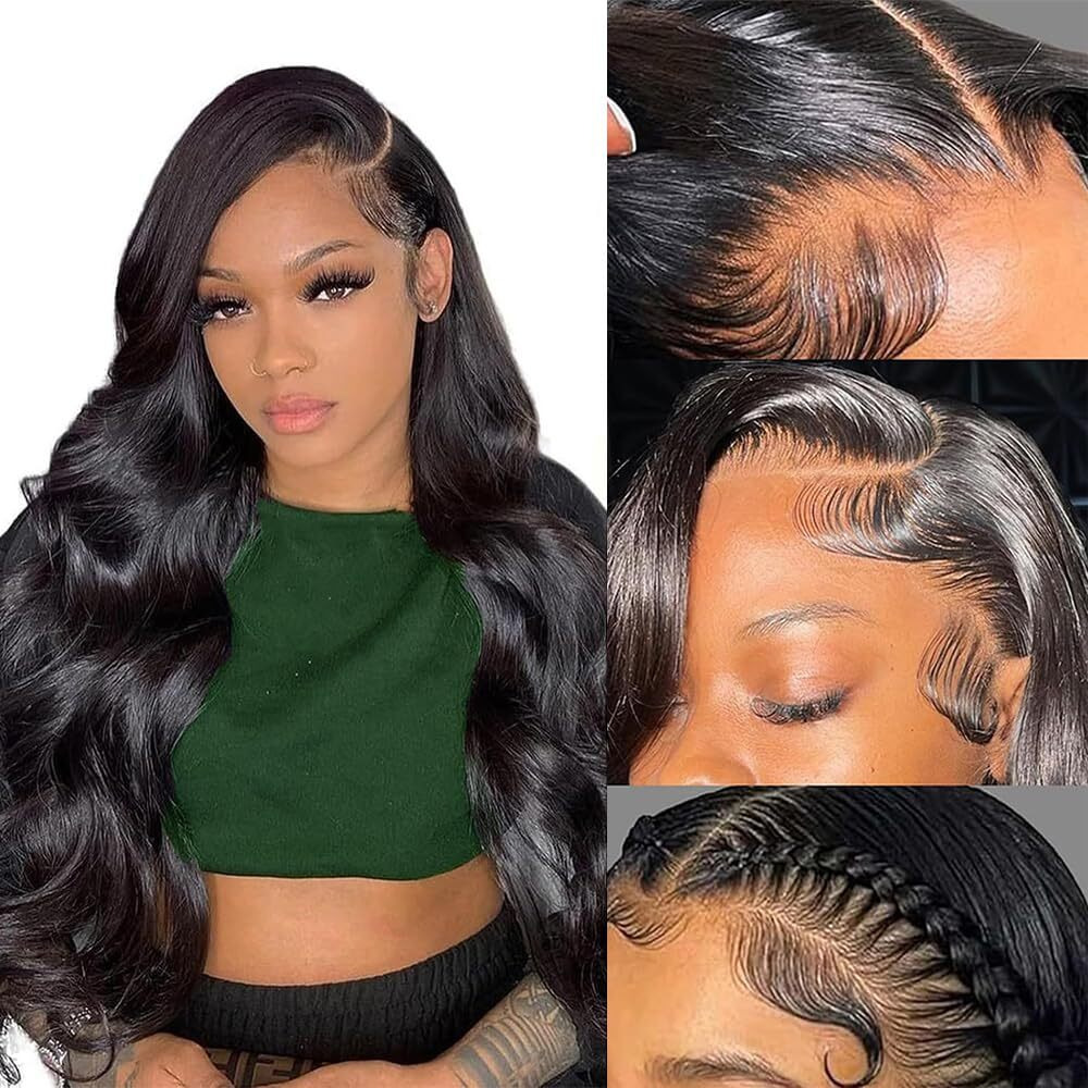 24 Inch 13X6 Lace Front Wigs Human Hair 200% Density Real Human Hair Wig Body Wave Hd Lace Frontal Wigs Pre Plucked Transparent Lace Natural Black For Women