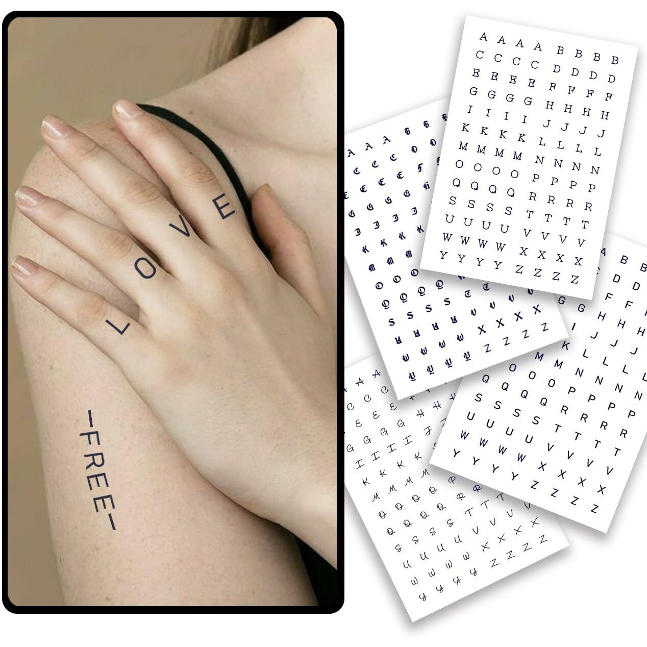 Charlnet English Letters Semi-Permanent Tattoos For Adult - 2 Weeks Long Last Letters Fake Tattoos For Women Men Finger Neck Body/Fades Naturally/No Reflection/Waterproof,Diy Letters Stickers