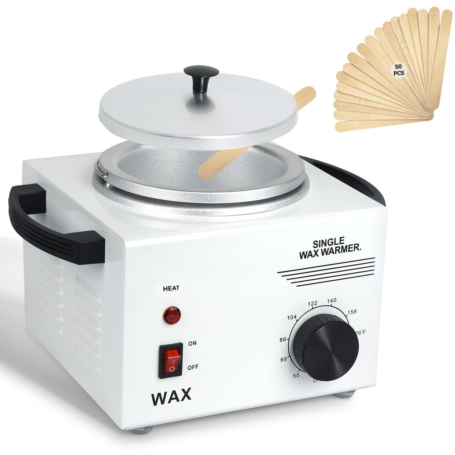 Wax Warmer Kit For Hair Removal, Professional Waxing Kit With 50Pcs Waxing Sticks Single Wax Warmer Electric Heater For Women & Men, Facial Skin Body Spa Salon Equipment