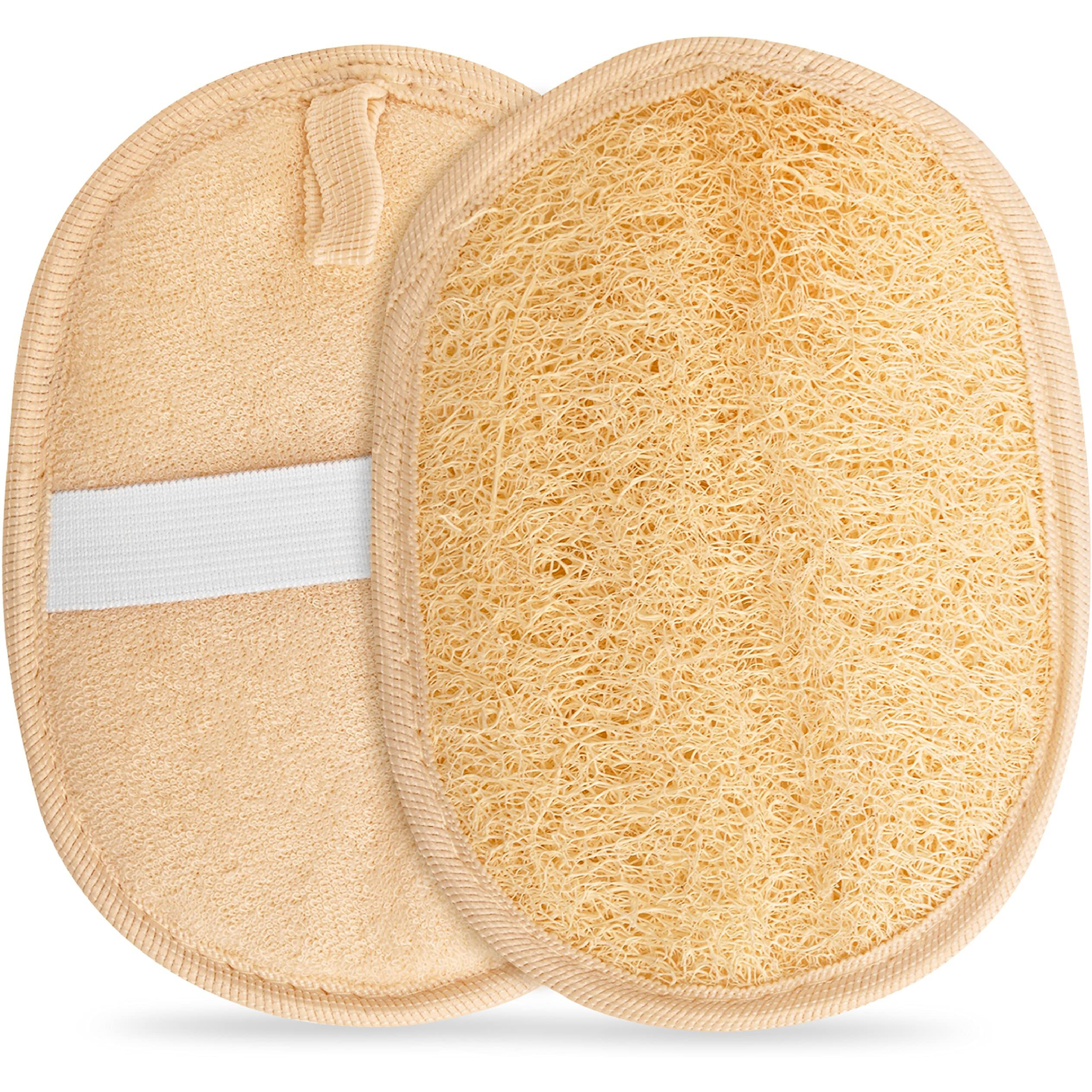 Egyptian Natural Loofah Pad Exfoliating Body Scrubber - Vegan Double Sided Luffa Sponges Deep Clean Your Body, Face & Back While An Exfoliating Washcloth Side Removes Oils - 6.9 X 4.7 Inches, 2 Pack
