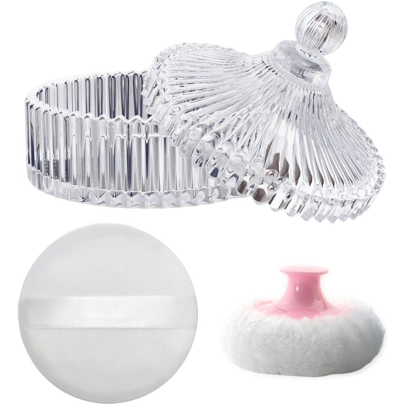 Taluokong Large Body Powder Puff And Container Set - Velour, Dusting Powder Puffs For Women Baby And Loose Powder Containers For Face & Body, Washable, Reusable, Wet Dry Makeup