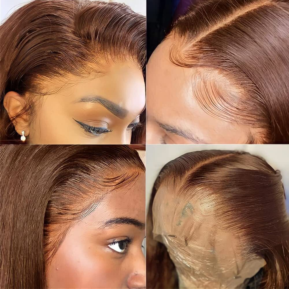 Fkfo 200% Density 13X4 Auburn Brown Body Wave Lace Frontwigs Chestnut Brown Colored Human Hairwigs For Womenhd Transparent Lace Frontwig Human Hairwith Baby Hair 18 Inch