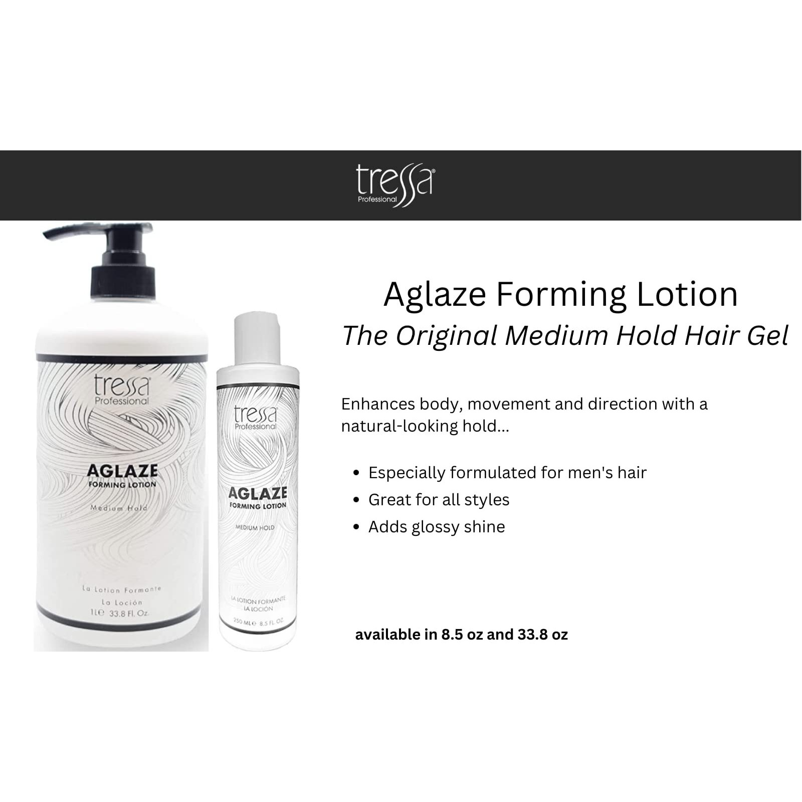Tressa Aglaze Forming Lotion, Medium Hold Hair Gel, Glaze Foaming Glazing Lotion For Shine 8.5 Oz