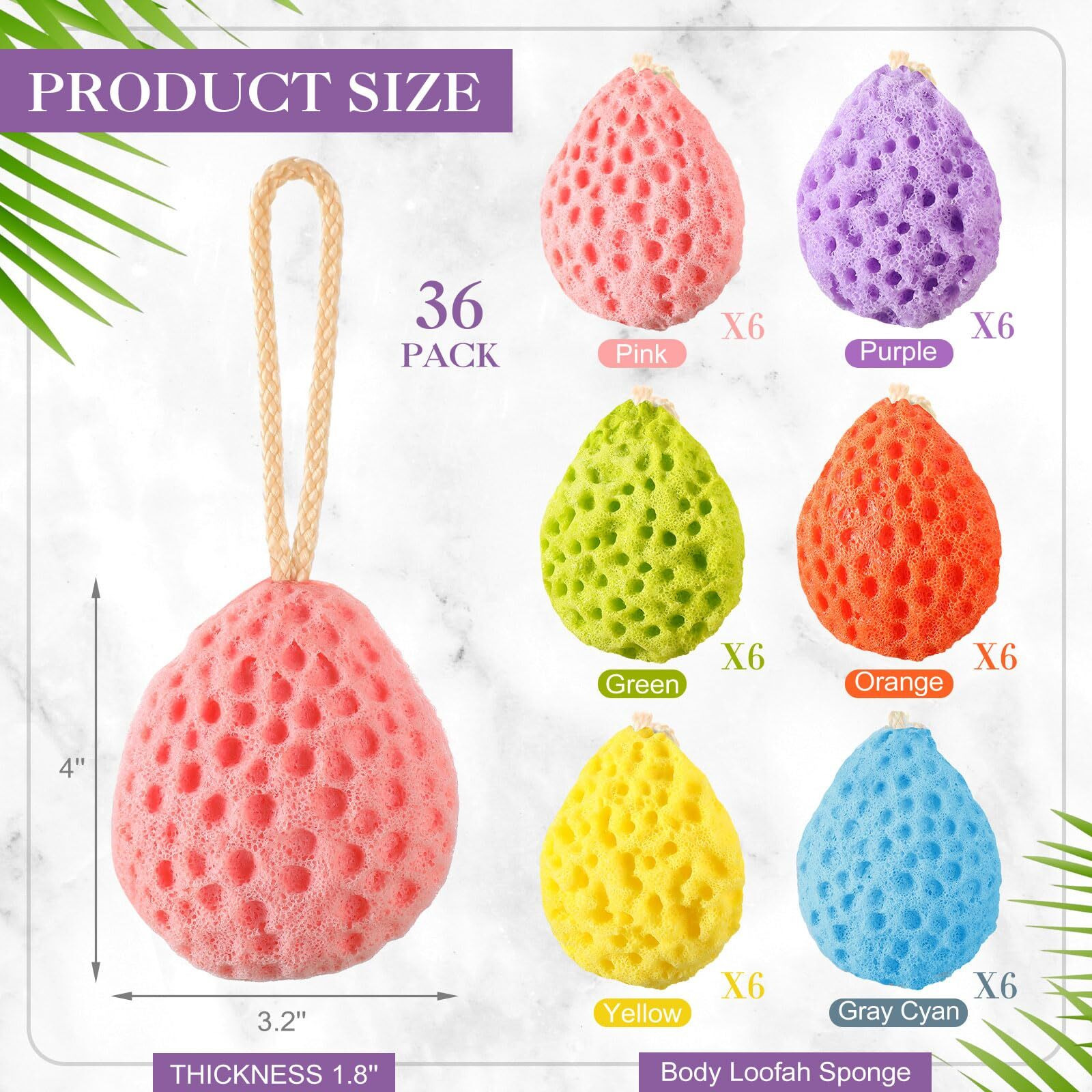 Foldtier 36 Pcs Bath Sponge Deep Cleansing Body Loofah Gentle And Deep Exfoliating Body Scrubber Bath Accessories Men Women Baby Sponge For Bathing Shower, 6 Colors(Multicolor)