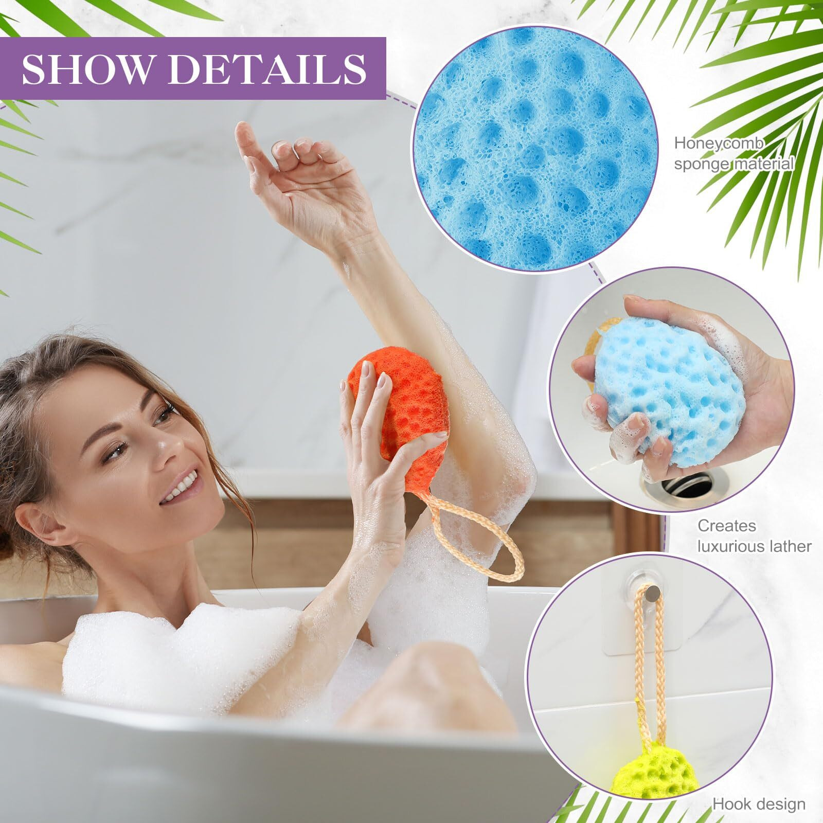 Foldtier 36 Pcs Bath Sponge Deep Cleansing Body Loofah Gentle And Deep Exfoliating Body Scrubber Bath Accessories Men Women Baby Sponge For Bathing Shower, 6 Colors(Multicolor)