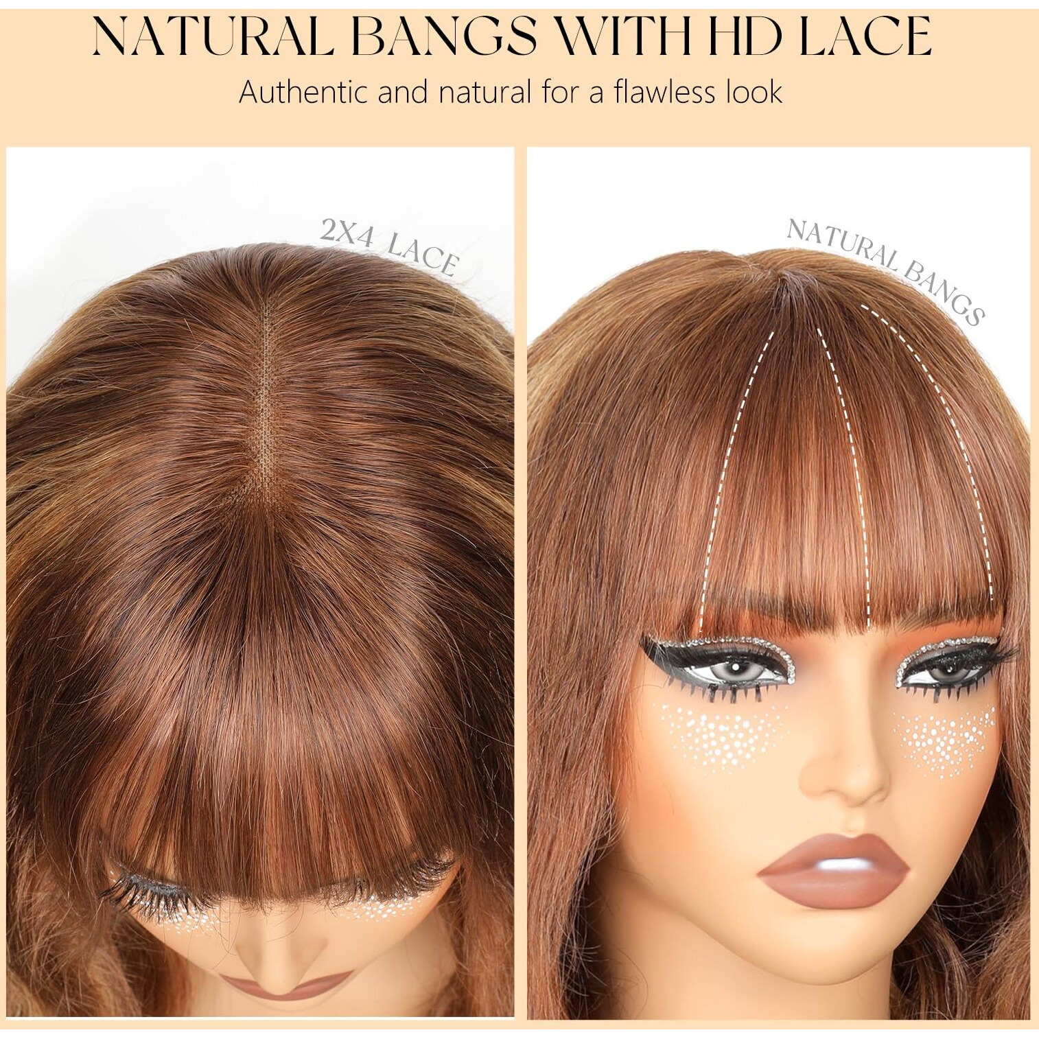 Ruiyu Ombre Highlight Human Hair Wig With Bangs 2X4 Hd Lace Front Closure Body Wave Wear And Go Glueless Highlights 4/27 Honey Blonde Brown Colored 100% Human Hair Wigs For Black Women 24 Inch