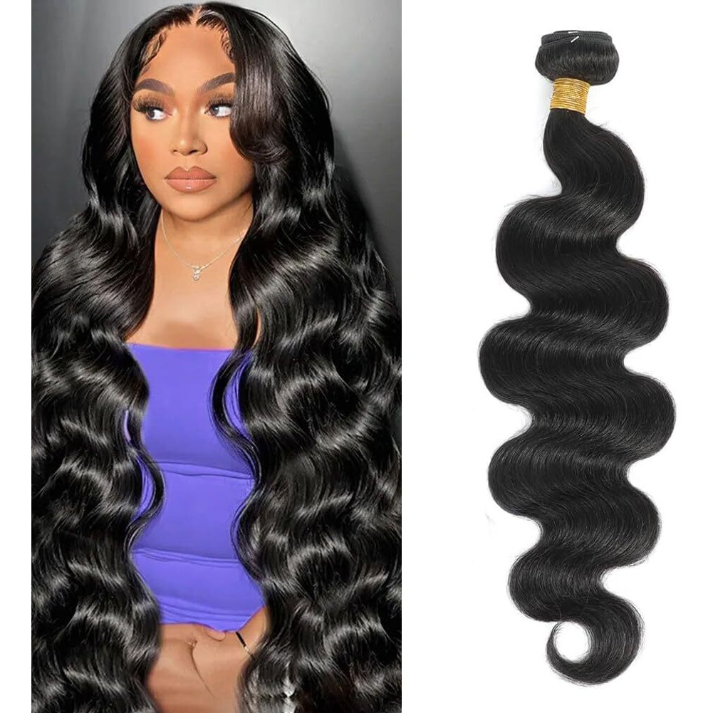 Amskdum Body Wave Human Hair 12A Body Wave 100% Unprocessed Brazilian Virgin Hair Bundles Deals Extensions Weave Natural Black (24 Inch)