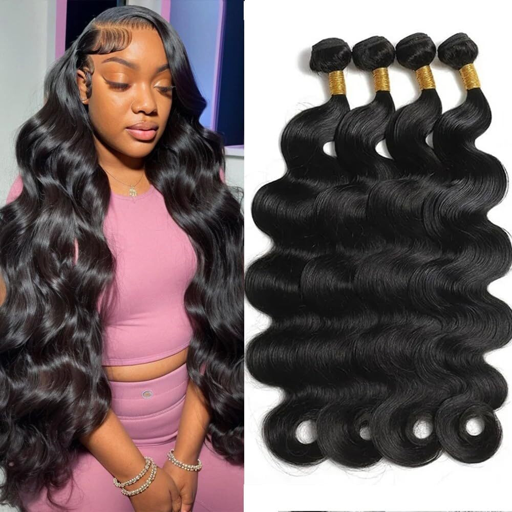 Human Hair Bundles 20 22 24 26 Inch Body Wave 100% Unprocessed Brazilian Virgin Weave 4 Bundle Natural Black For Women Hair Extensions