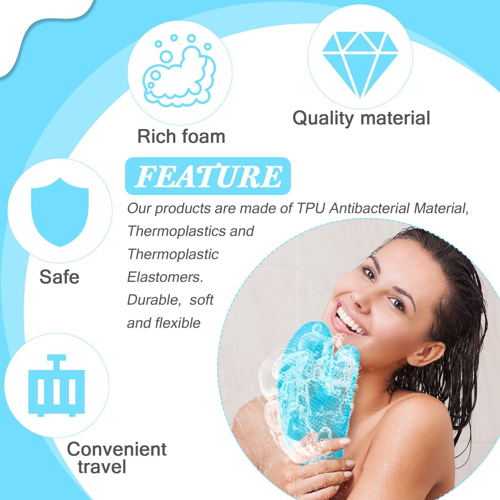 Karenhi 2 Pcs Honeycomb Exfoliating Glove Bath Mitt Body Spa Scrubber, Honeycomb Exfoliator Glove For Body Shower, Scrubber Sponge Shower Loofah, Quick Drying(Blue,Black)